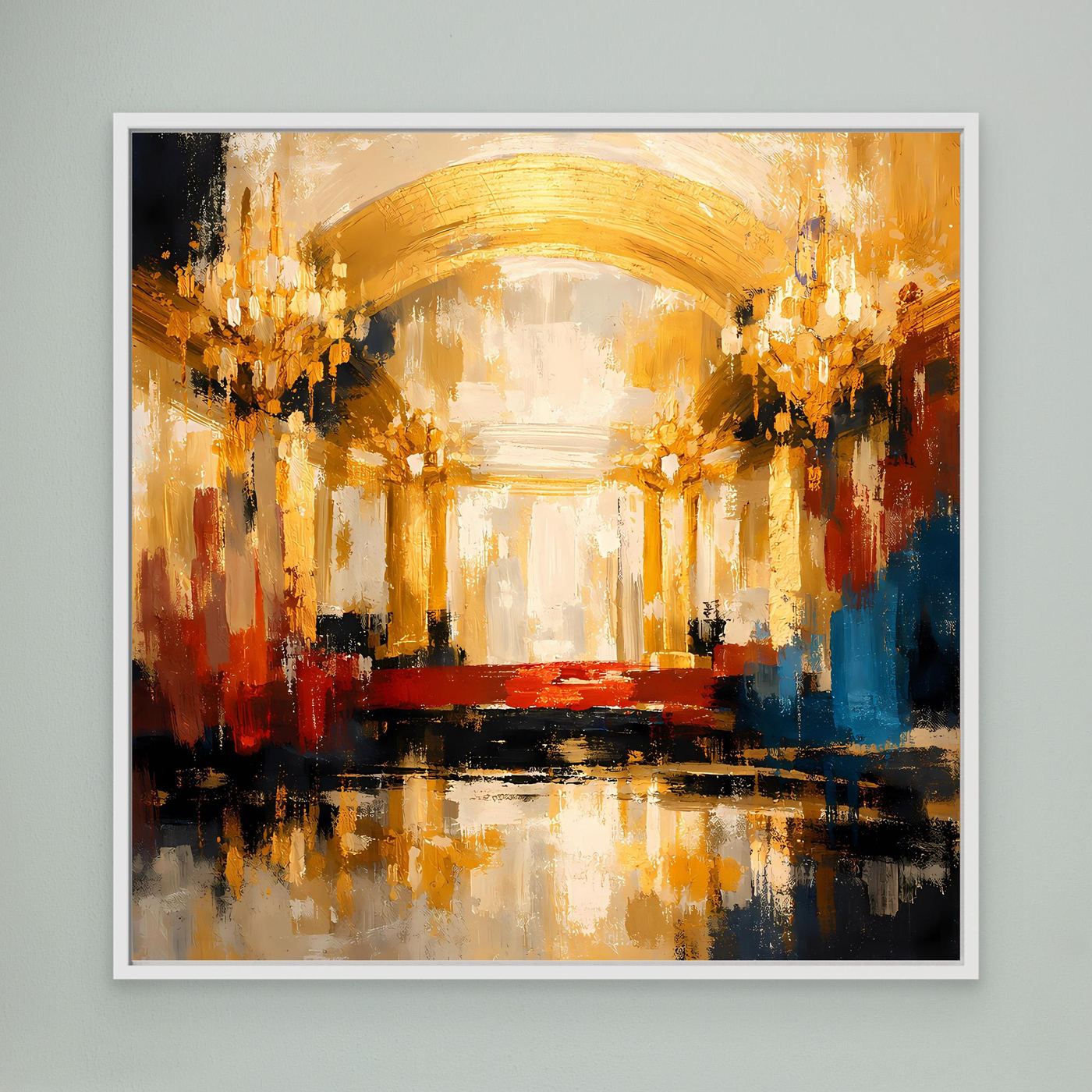 Leinwand Abstraktes Palast Saal Gemälde | Modernes Elegantes Wandbild Ballsaal Gold Rot