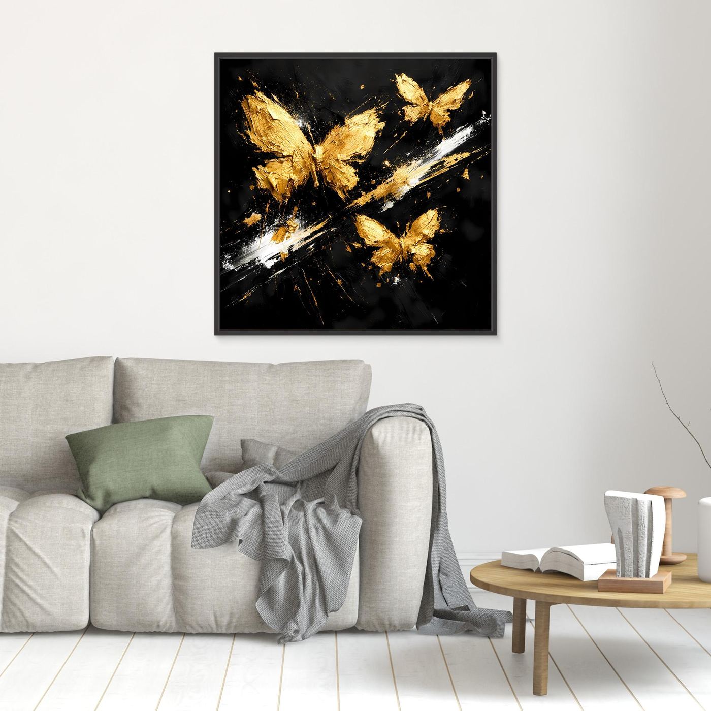 Leinwand Goldene Schmetterlinge im Flug | Abstraktes Modernes Wandbild