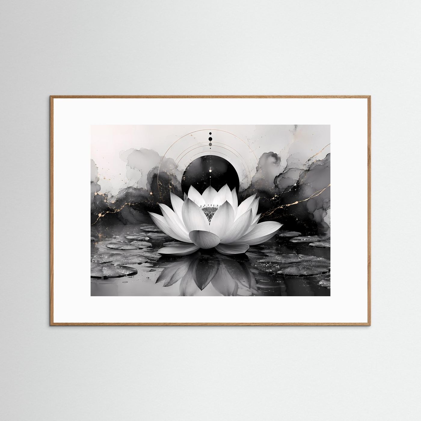Weiße Lotusblüte in Schwarz & Gold | Elegante Zen Kunst