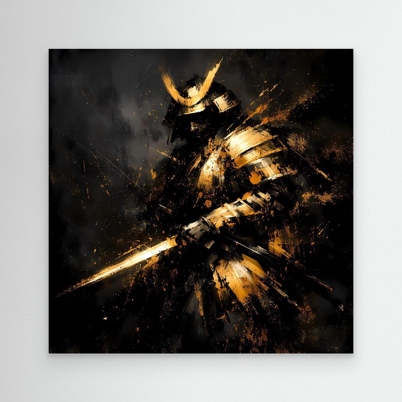 Leinwand Abstrakter Goldener Samurai | Modernes Japanisches Krieger Wandbild