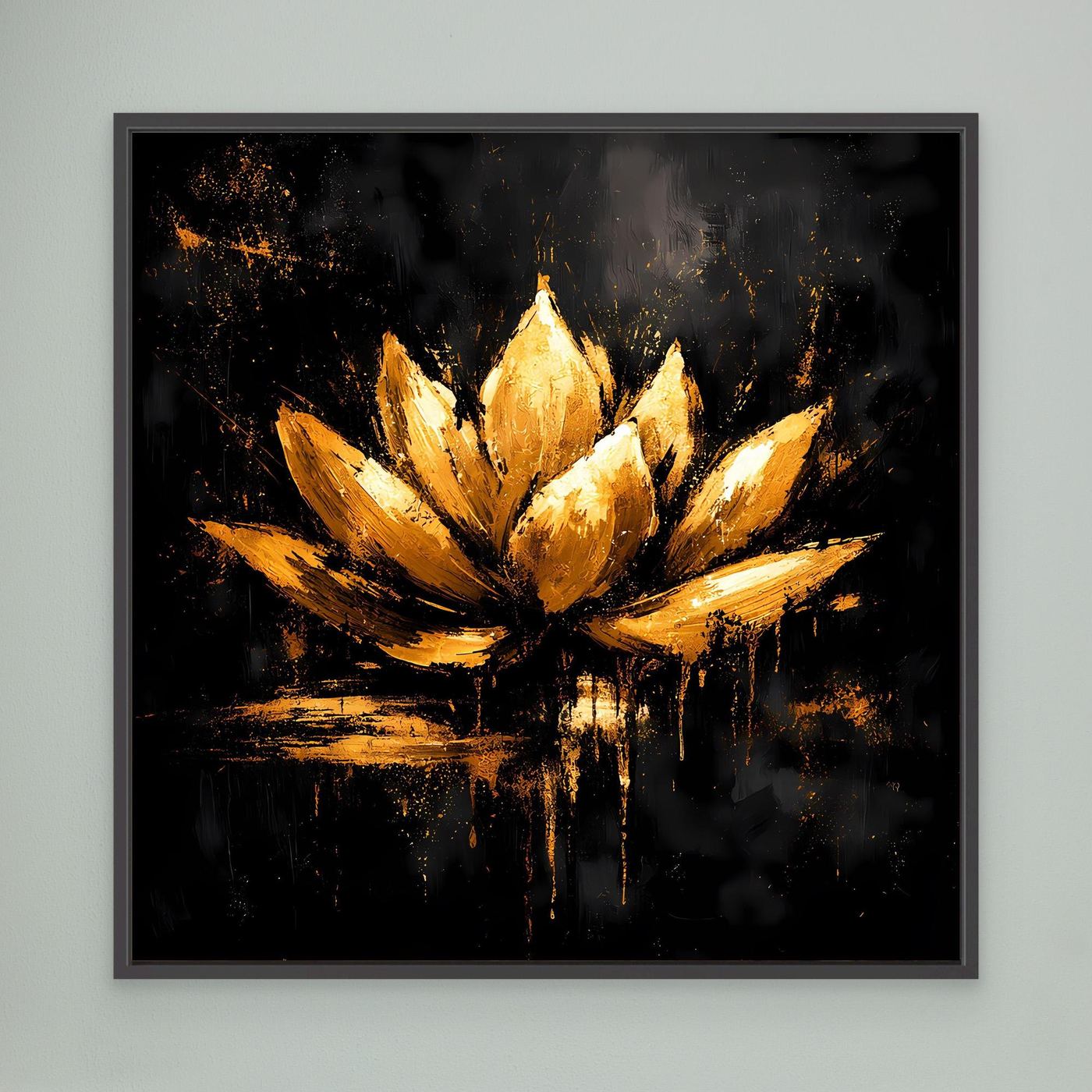 Leinwand Goldene Lotusblüte auf Schwarz | Abstraktes Meditations Wandbild