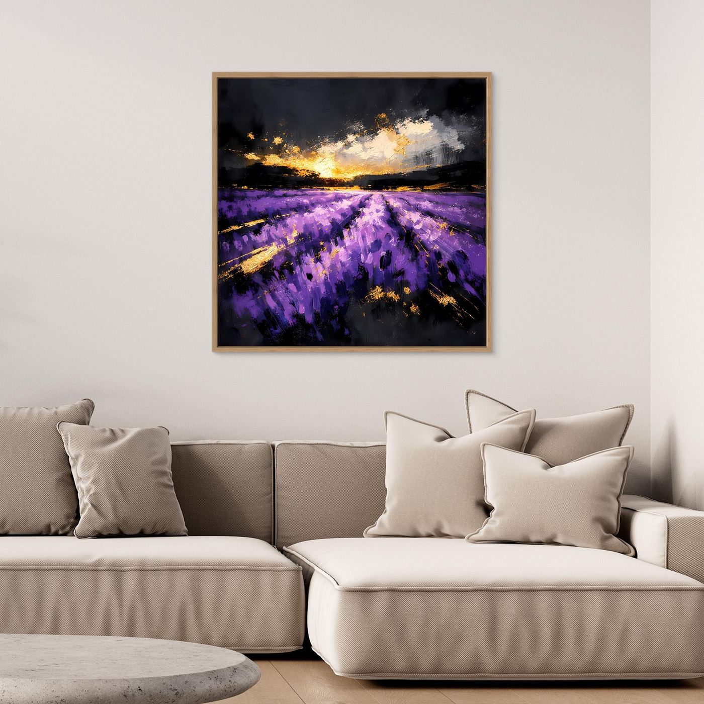 Leinwand Magisches Lavendelfeld bei Sonnenuntergang | Abstraktes Natur Wandbild