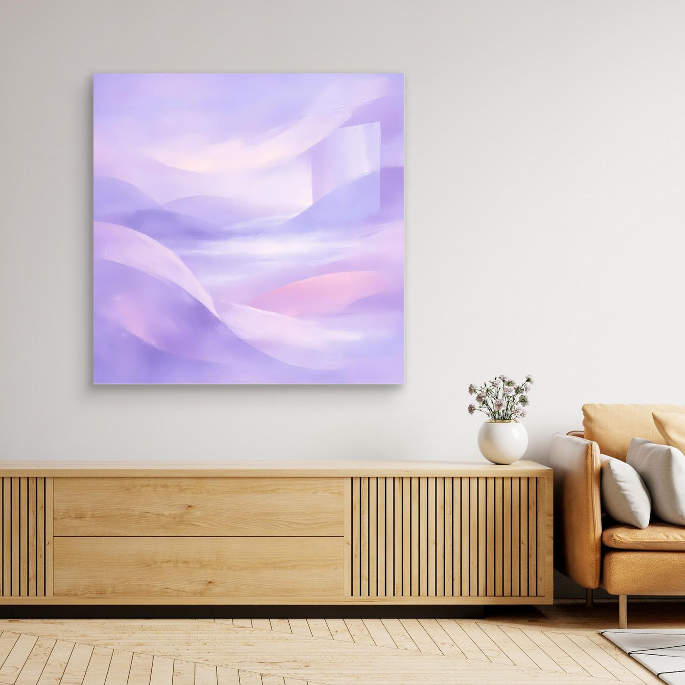 Leinwandbild mit abstraktem Pastellmotiv in Violett und Rosa, rahmenlos