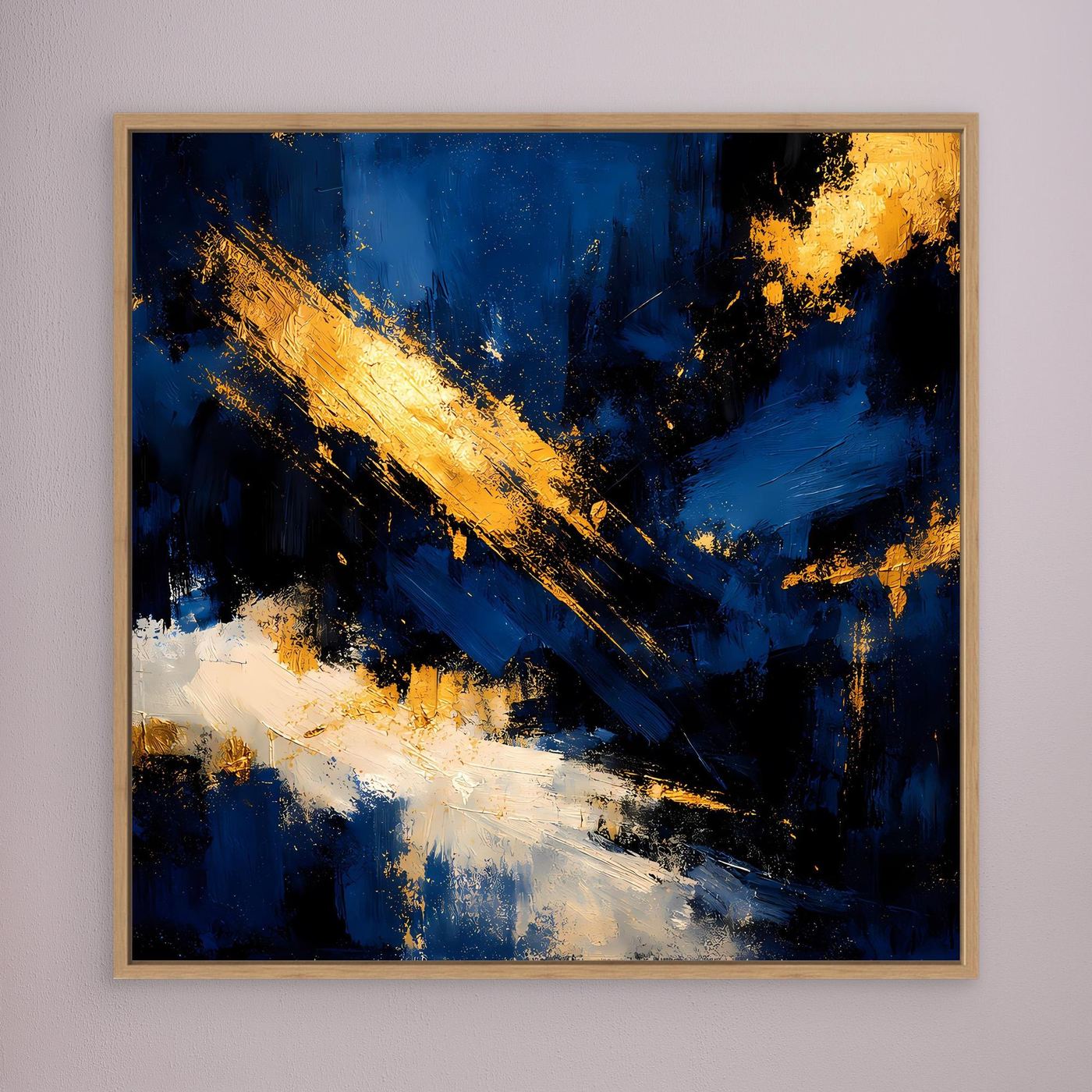 Leinwand Abstraktes Universum in Dunkelblau und Gold | Modernes Expressionistisches Wandbild