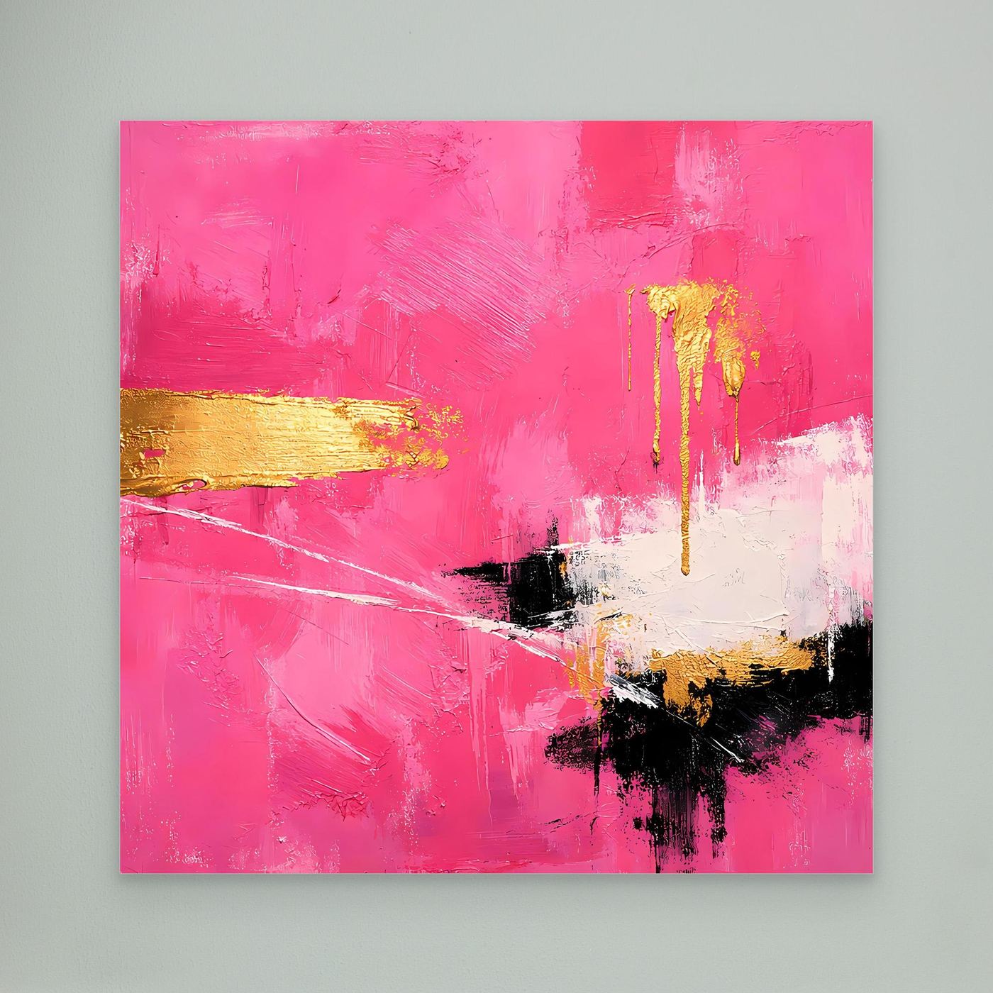 Leinwand Abstraktes Farbenspiel in Pink und Gold | Modernes Expressionistisches Wandbild
