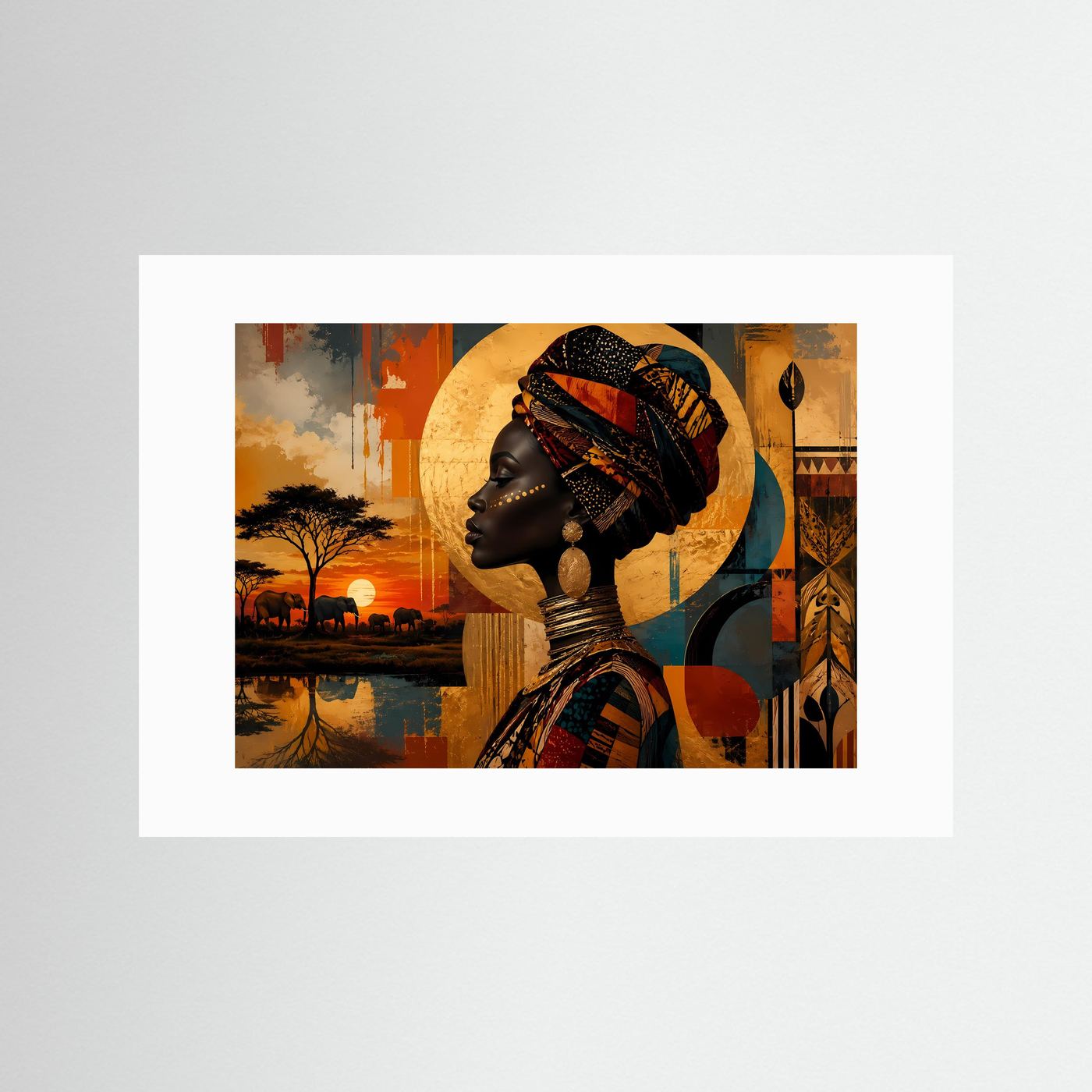 Afrikanische Schönheit im Sonnenuntergang | Modernes Ethno Wandbild & Kunst-Poster