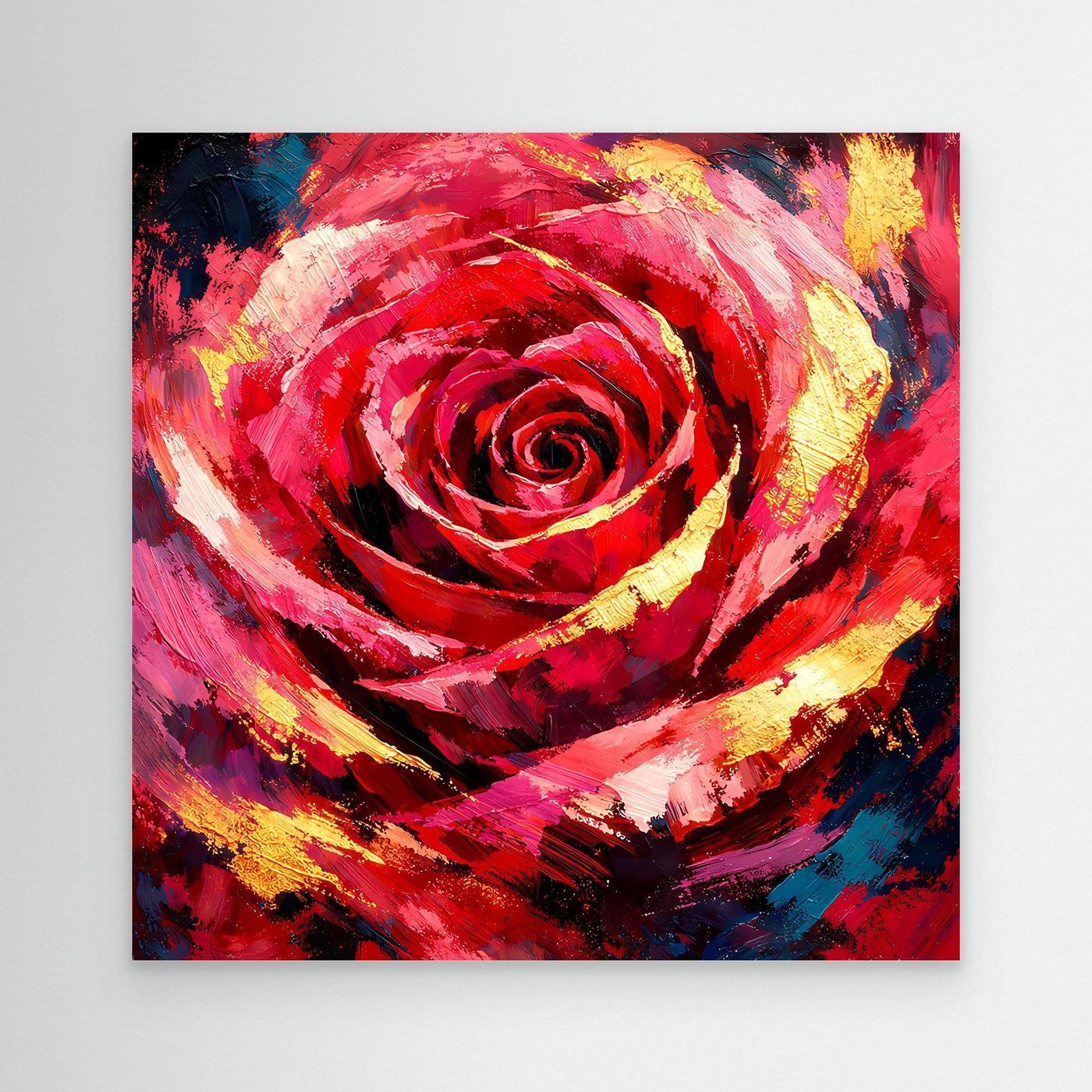Leinwandbild mit abstrakter Rose, rot und gelb, ungerahmt