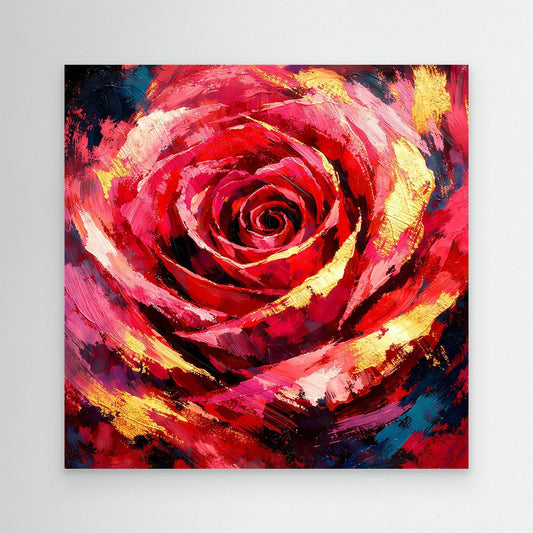 Leinwandbild mit abstrakter Rose, rot und gelb, ungerahmt
