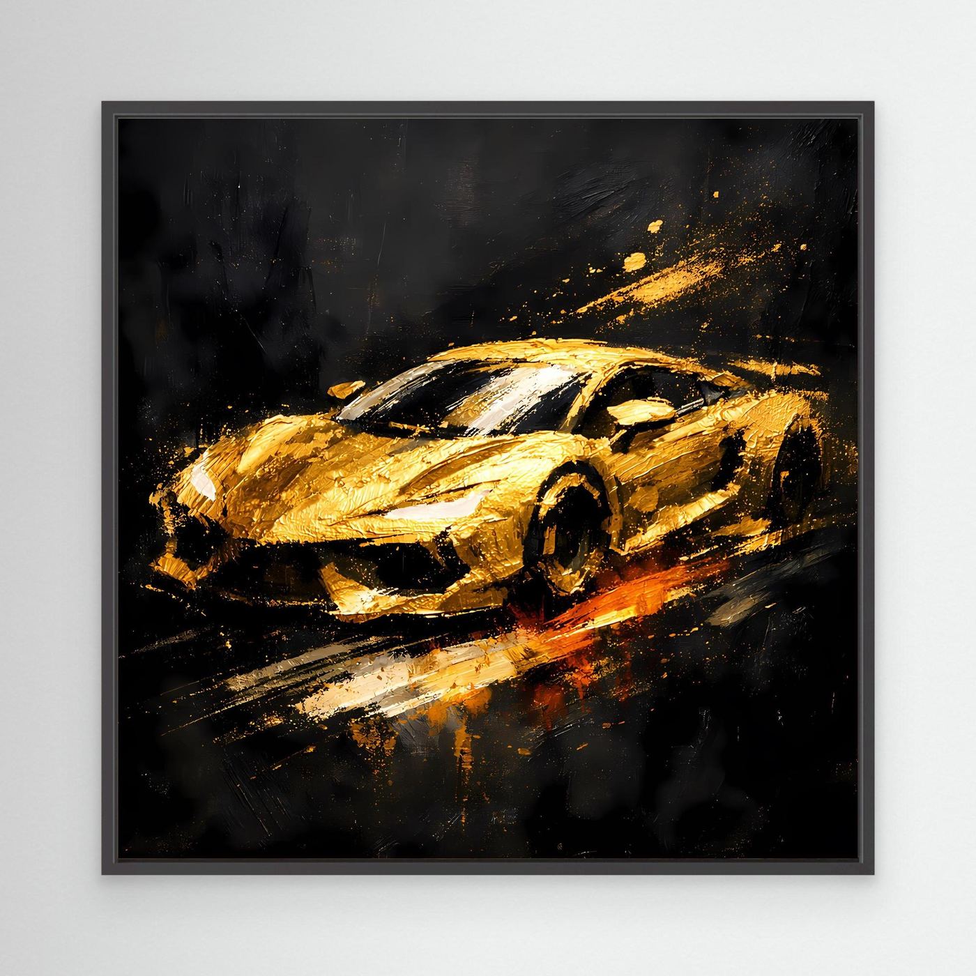 Leinwand Goldener Sportwagen Abstrakt | Modernes Rennwagen Wandbild Schwarz Gold