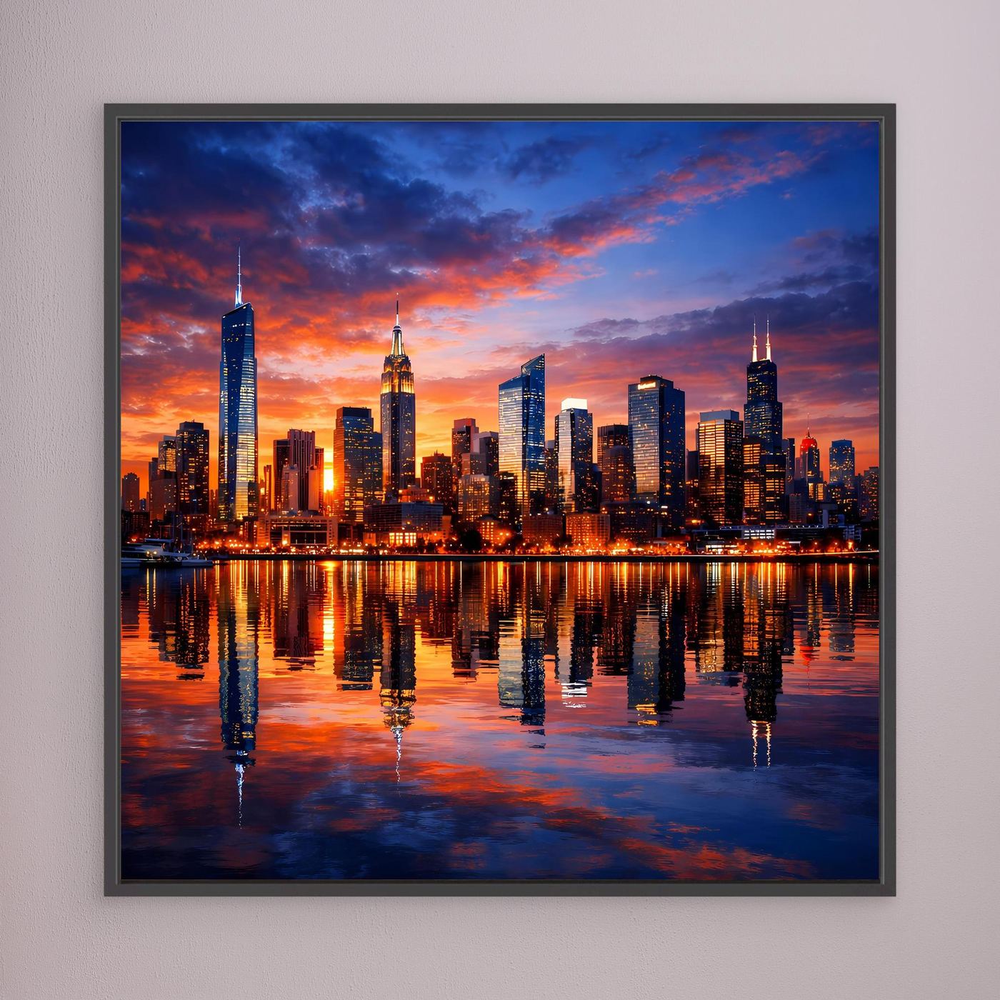Leinwand Atemberaubende City Skyline im Abendrot | Urbanes New York Stil Wandbild