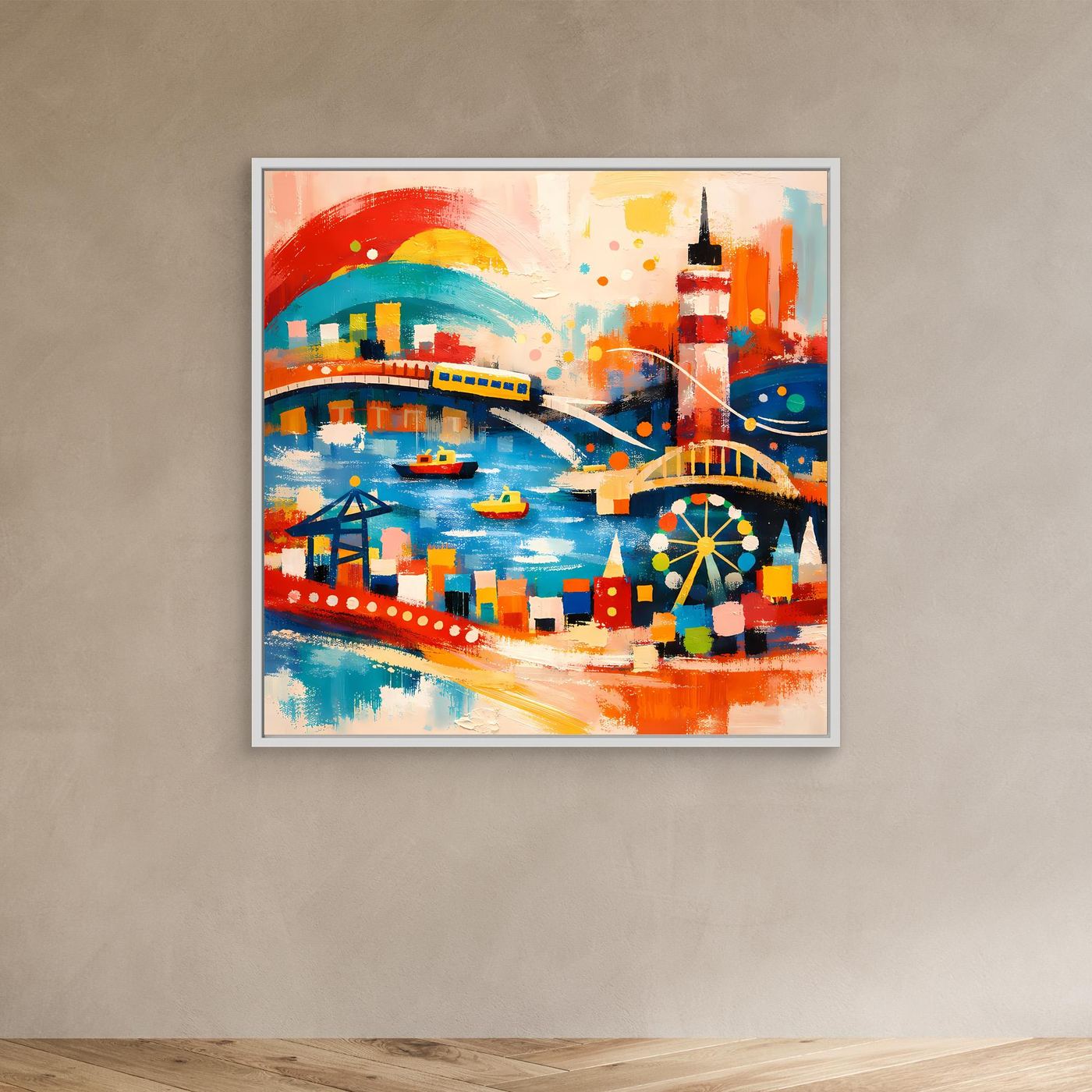 Leinwand Abstraktes Hamburg Hafen Wandbild | Buntes Maritimes Kunstwerk