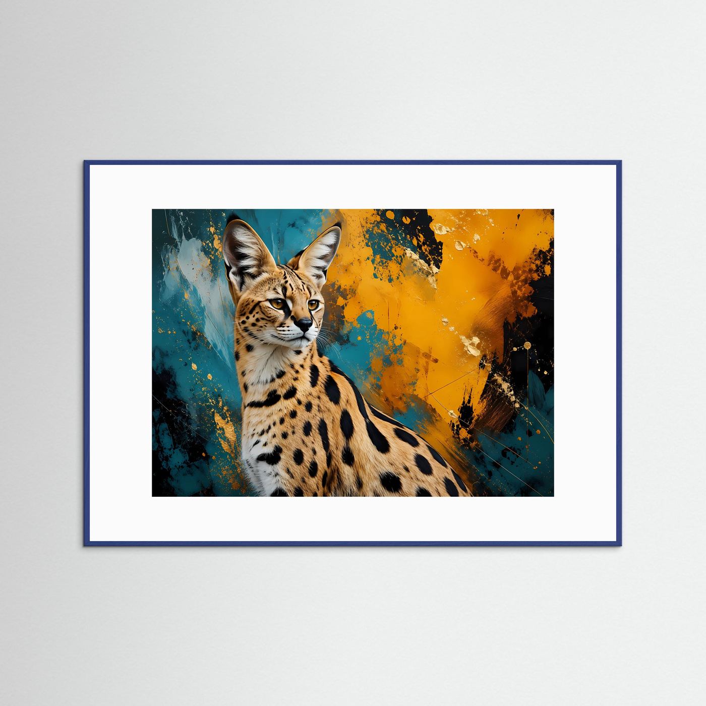 Elegante Wildkatze im abstrakten Farbspiel | Modernes Raubkatzen- & Kunst-Poster Querformat