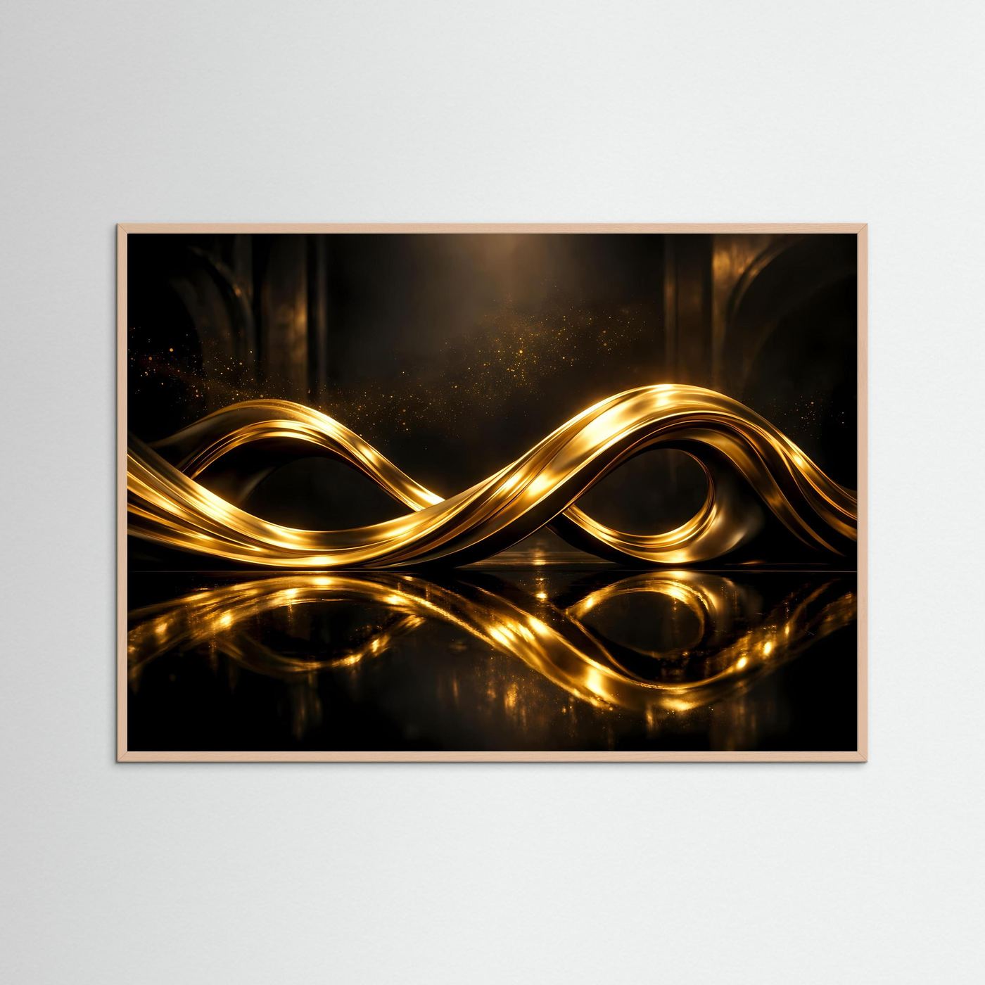 Elegante Goldene Wellen im Unendlichkeitsdesign | Luxus Kunst & Abstrakte Wanddeko Querformat