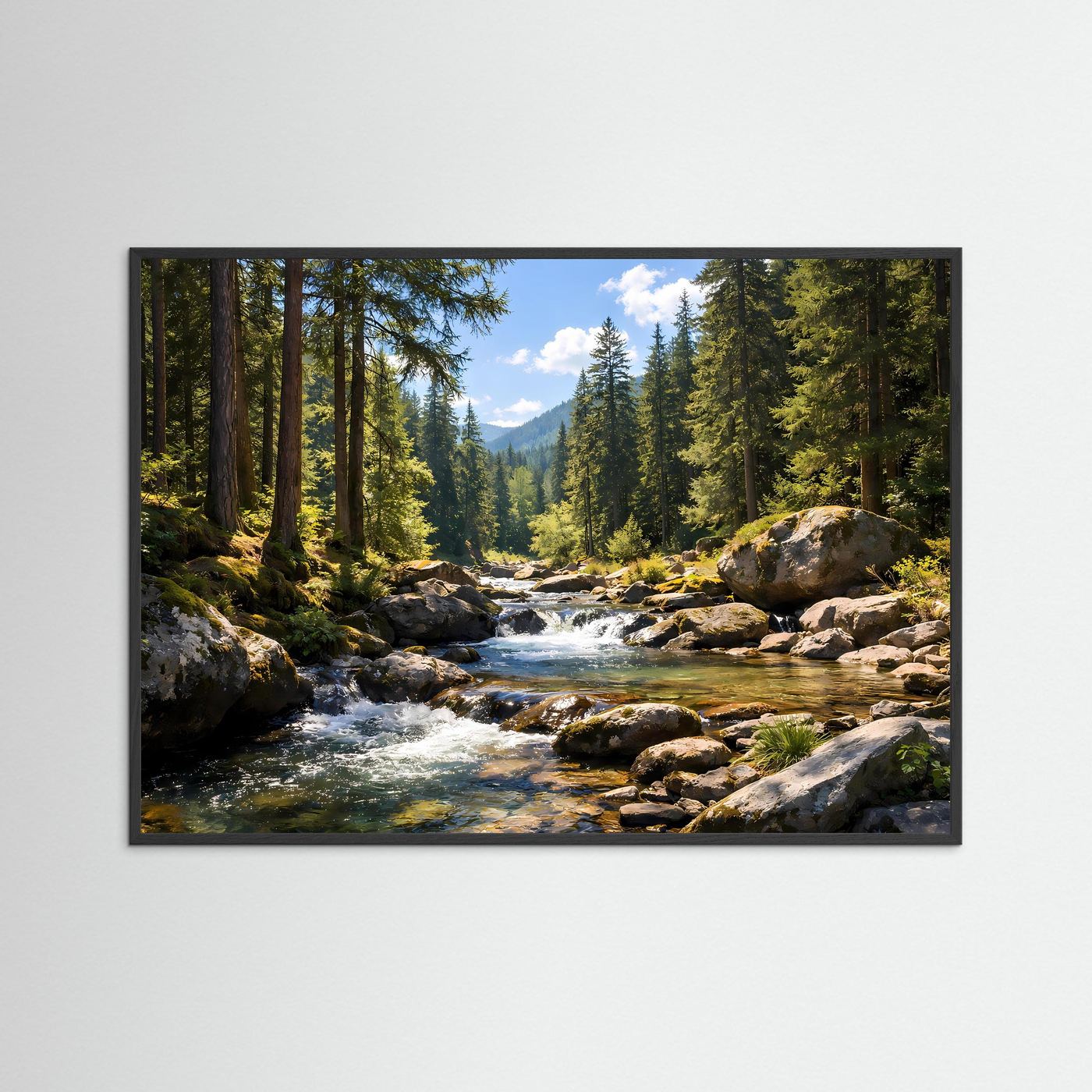 Rauschender Wildbach im Sonnenwald | Fluss & Natur Panorama Poster Querformat