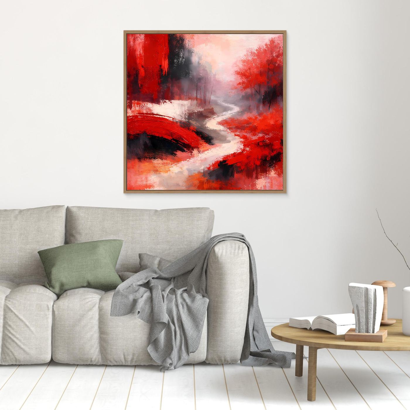 Leinwand Traditionelle Rote Brücke am Fluss | Japanisches Natur Wandbild