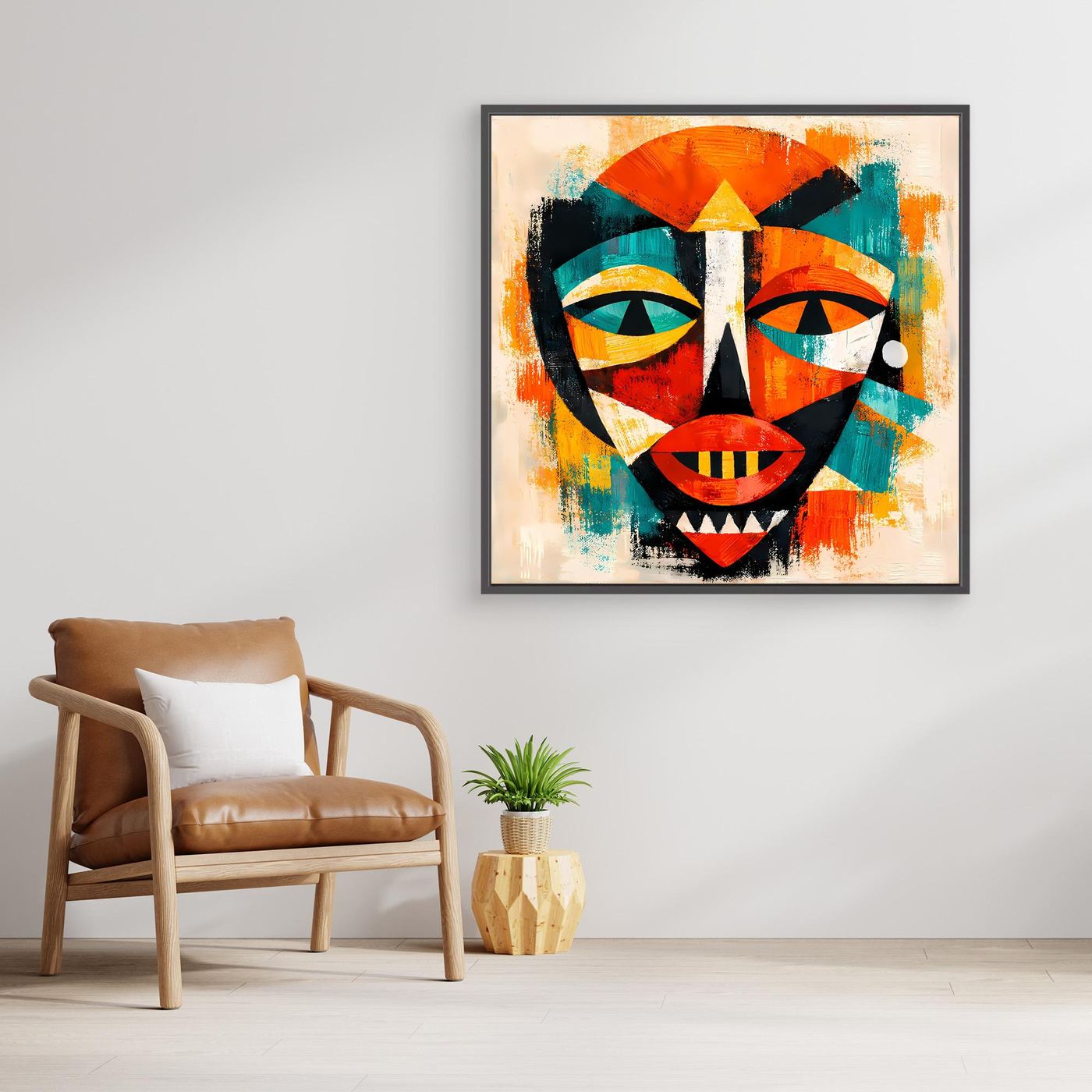 Leinwand Abstrakte Afrikanische Maske | Kubistisches Modern Art Wandbild