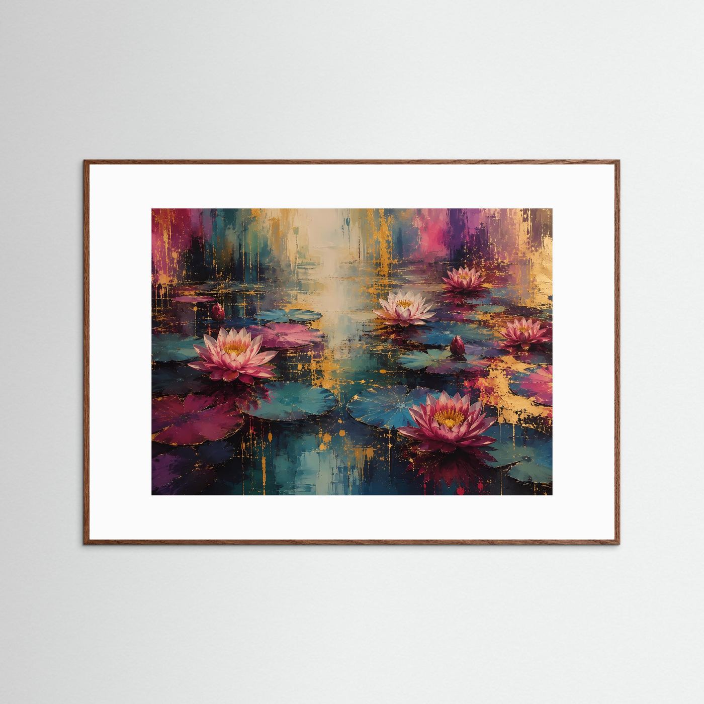 Abstrakter Lotus-Teich | Elegante Seerosen in Gold & Pastell