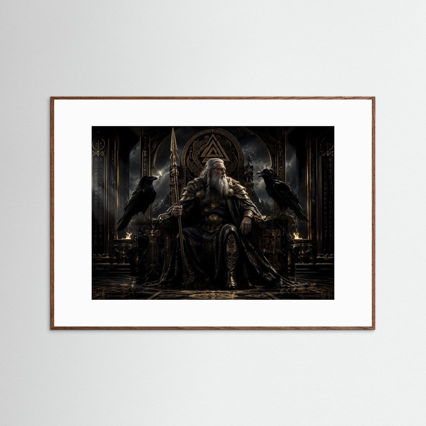 Majestätischer Odin auf dem Thron | Nordische Götter & Wikinger Poster Querformat