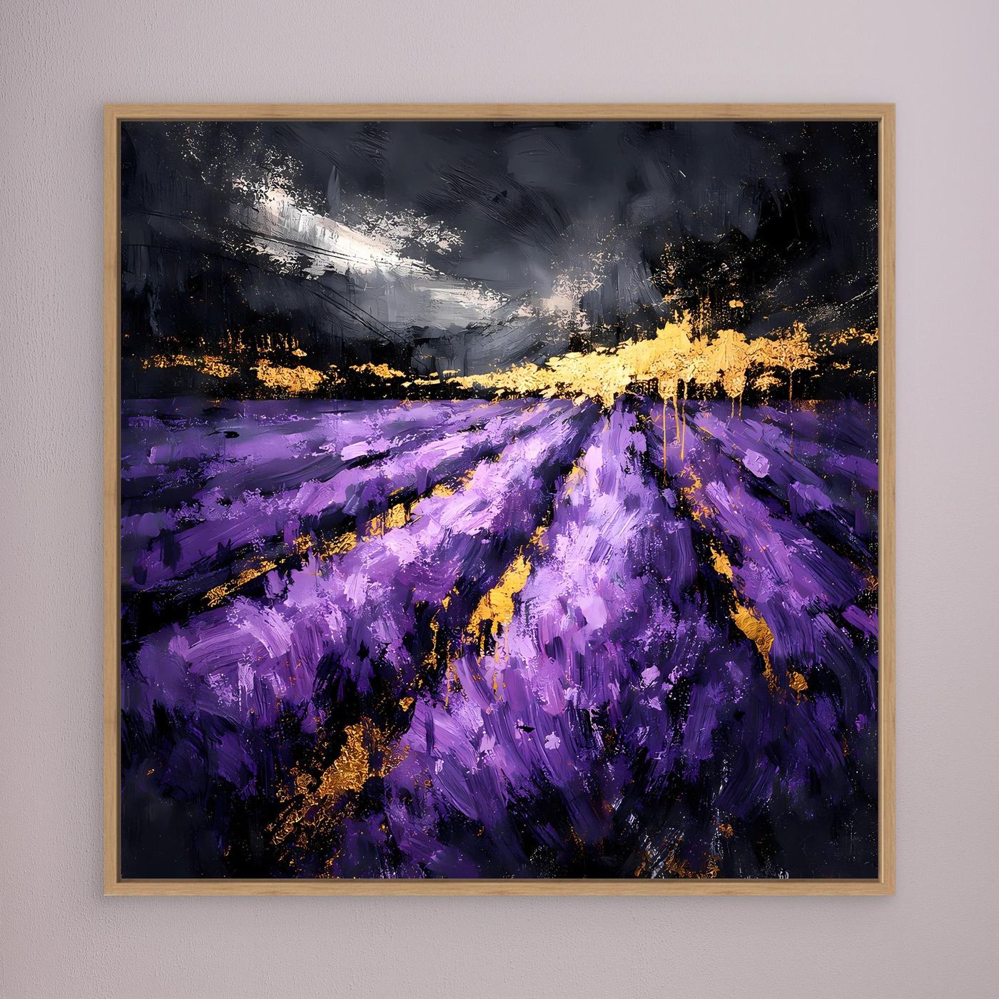 Leinwand Abstraktes Lavendelfeld in Lila und Gold | Modernes Natur Landschafts Wandbild