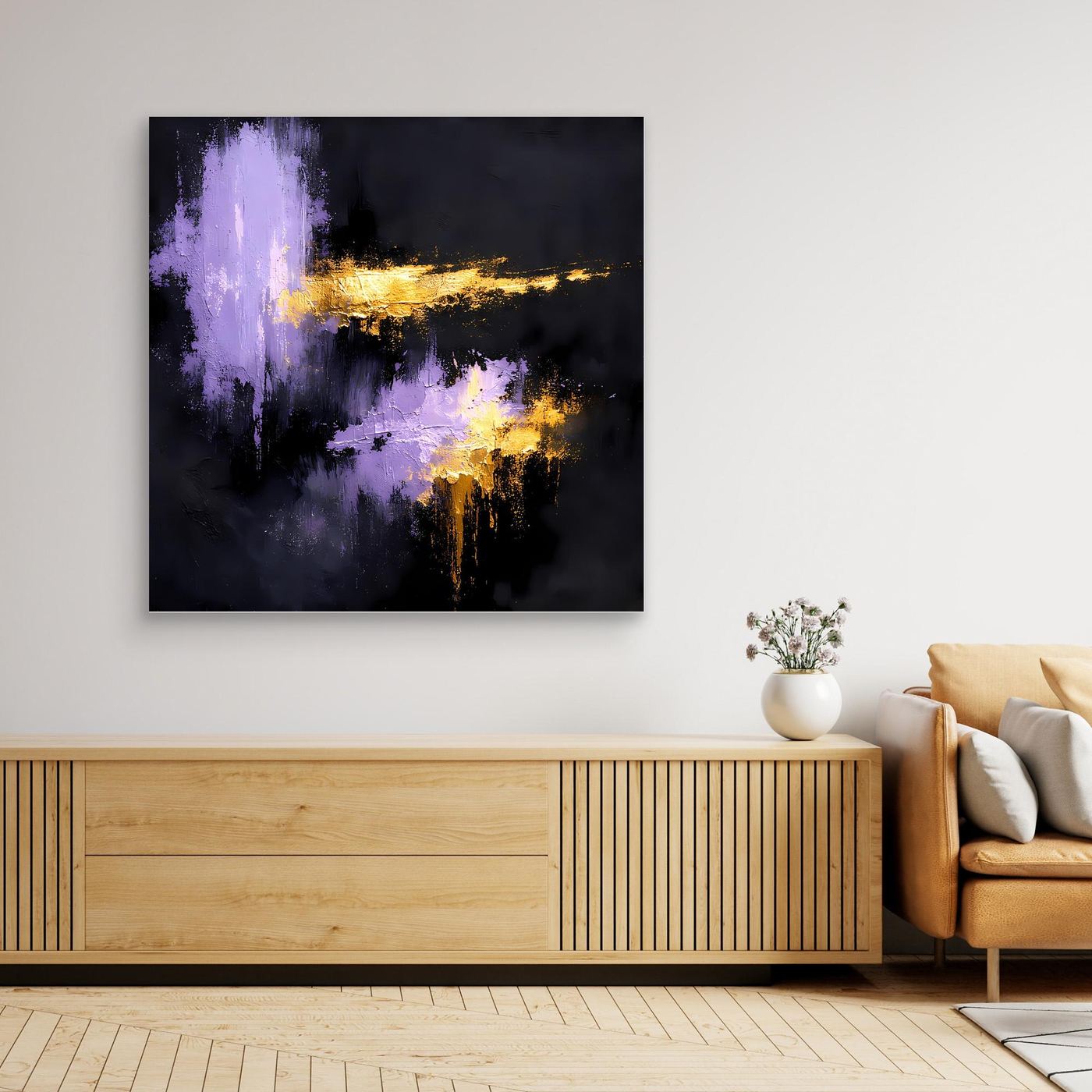 Leinwand Elegante Lila Nuancen und Gold | Modernes Abstraktes Expressionismus Wandbild