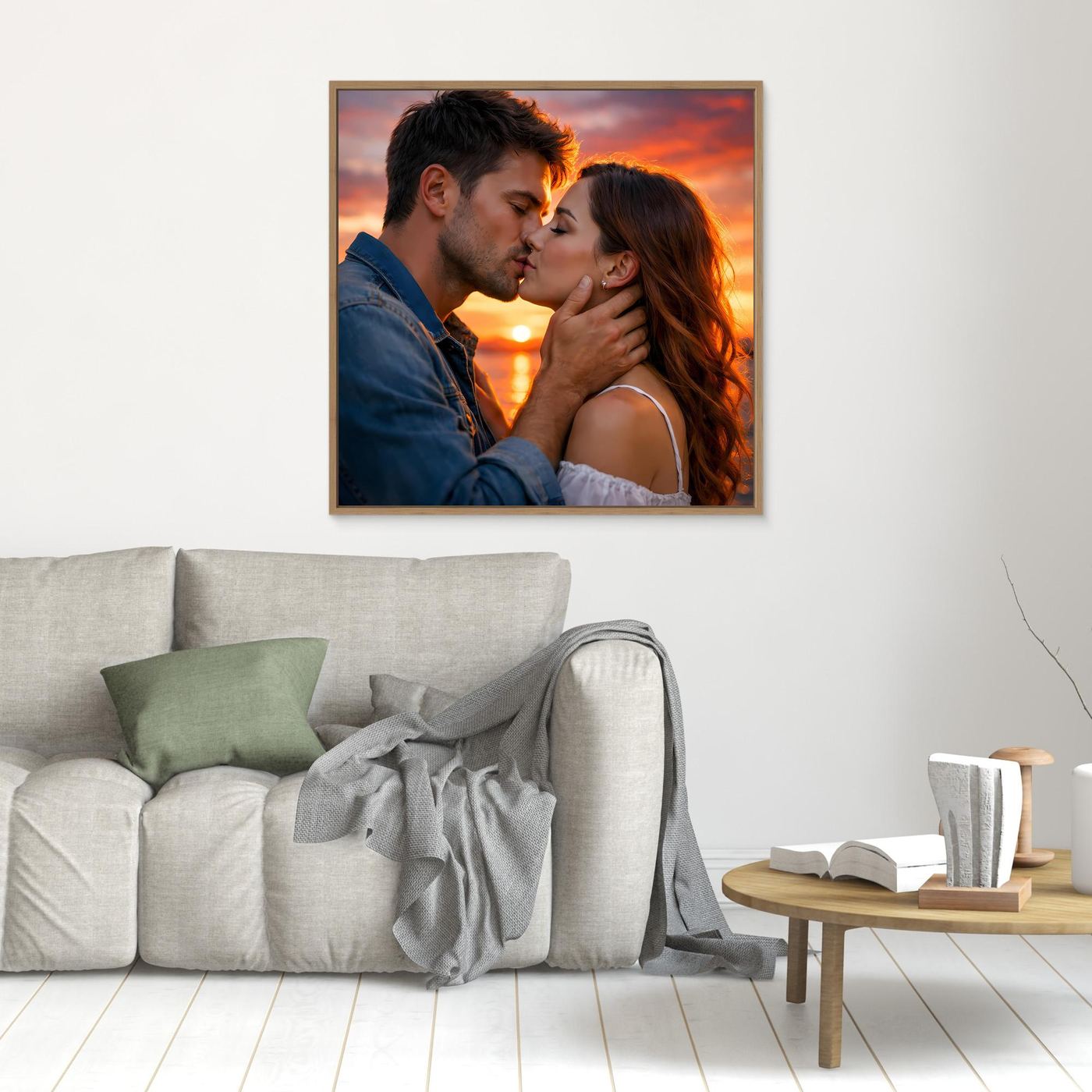 Leinwand Romantischer Kuss im Abendrot | Sinnliches Paar Wandbild
