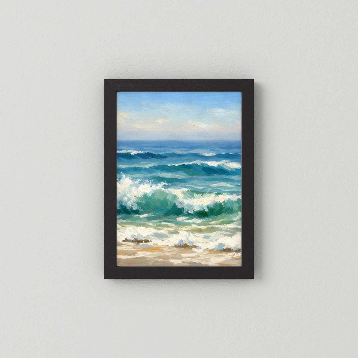 Wandbild-Poster mit Meereswellen im Hochformat, schwarz gerahmt