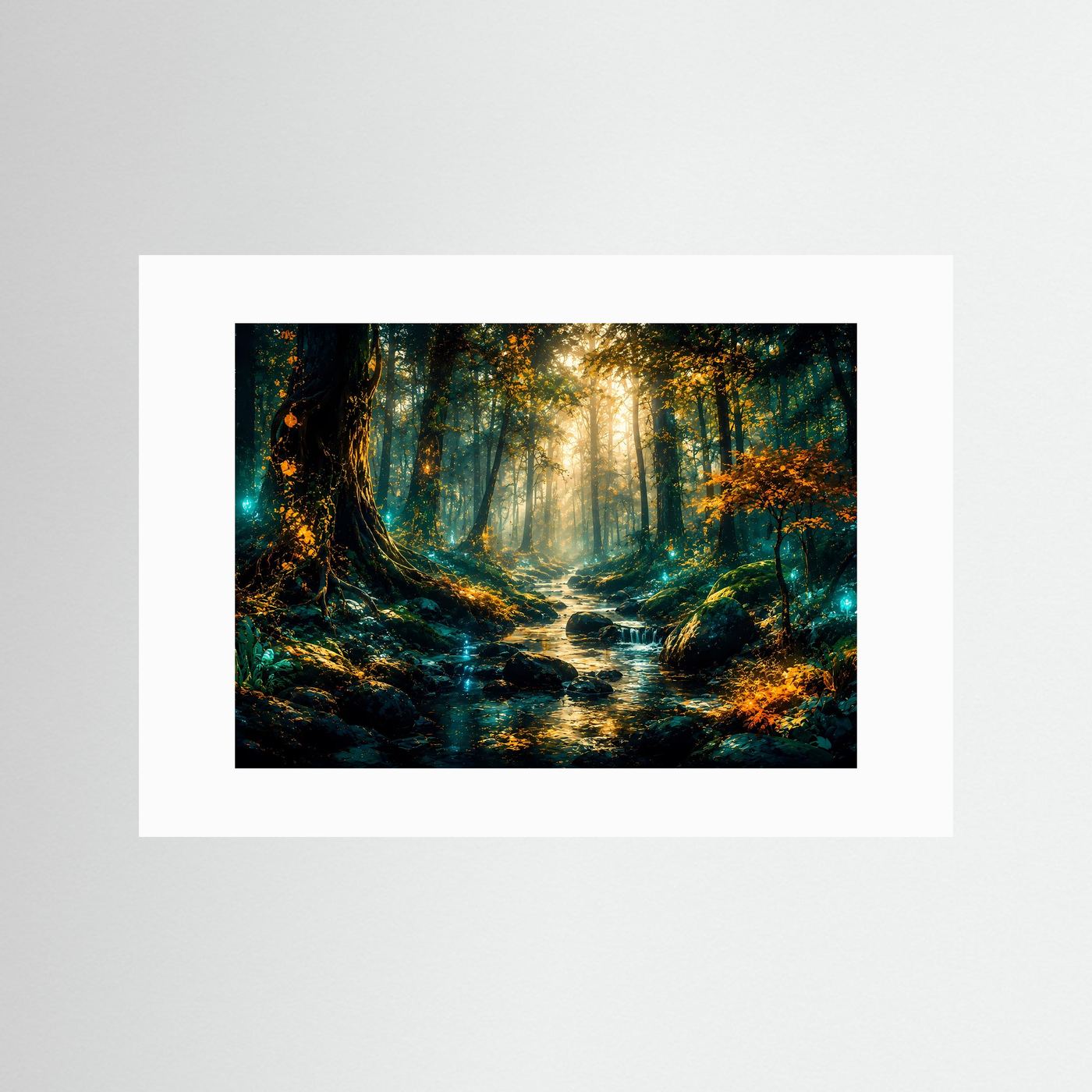 Mystischer Wald Poster | Magischer Wald Bach Wandbild | Fantasy Naturkunst | Moderne Fine Art | Luxus Landschaft Leinwand