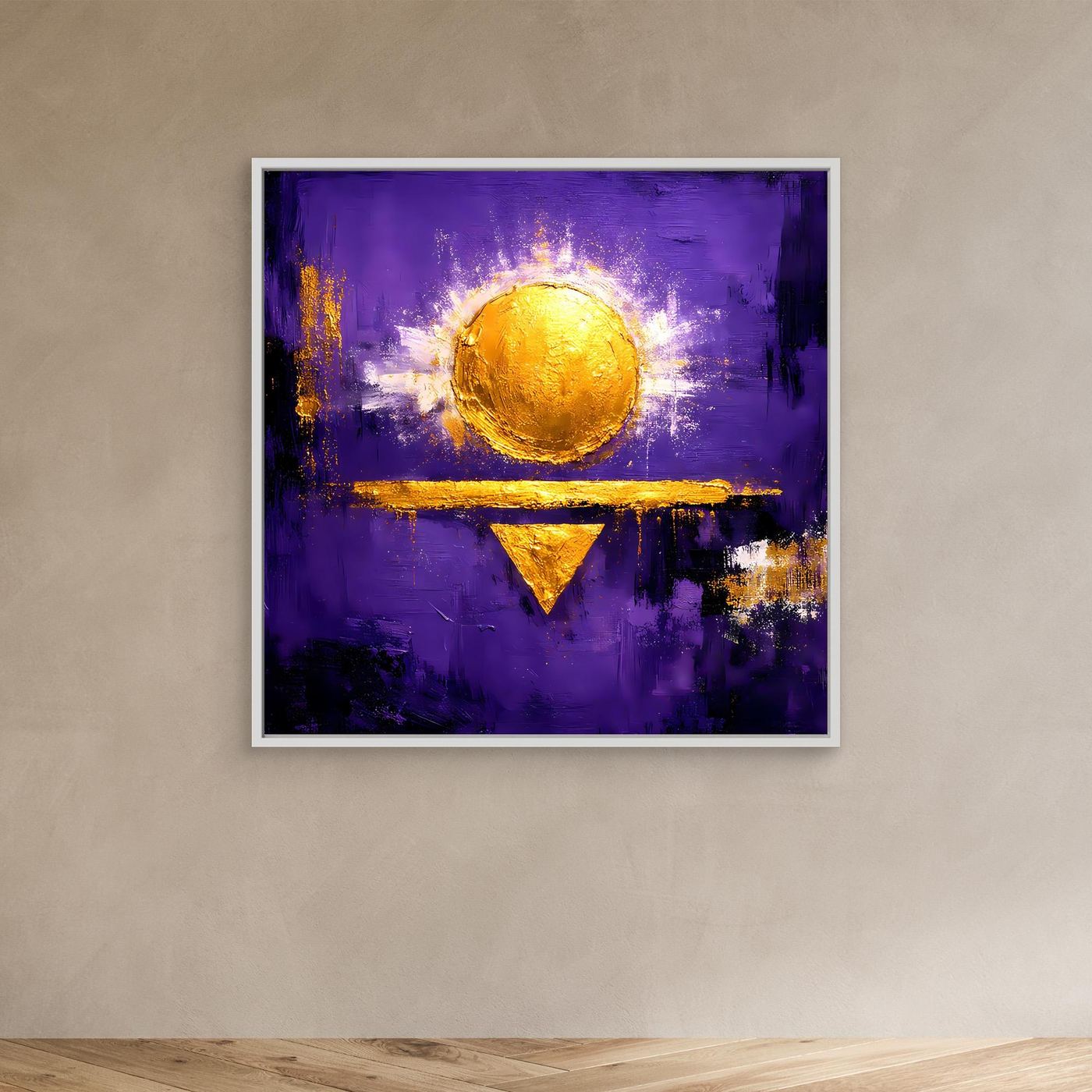 Leinwand Kosmische Sonne auf Violett | Abstraktes Geometrisches Wandbild Moderne Kunst