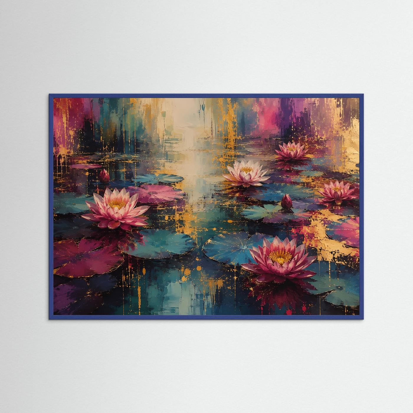 Abstrakter Lotus-Teich | Elegante Seerosen in Gold & Pastell
