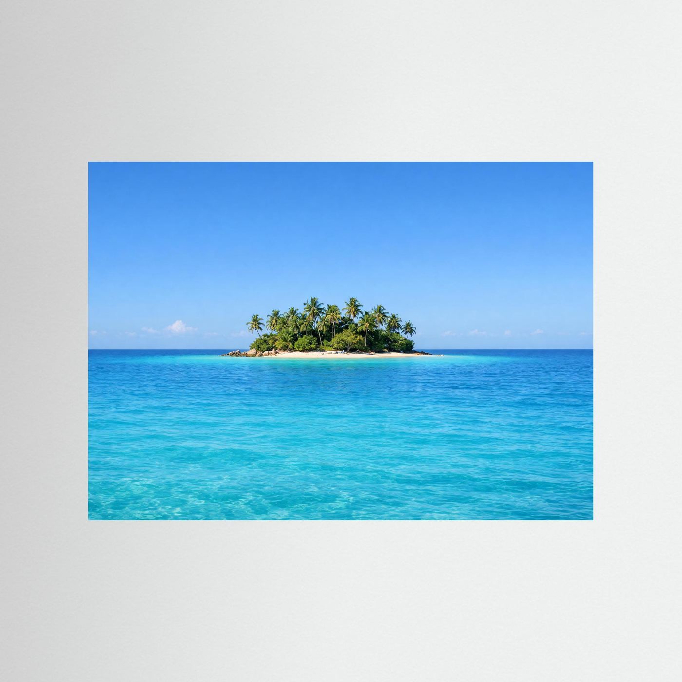 Panorama-Poster mit tropischer Insel und Palmen im türkisblauen Meer