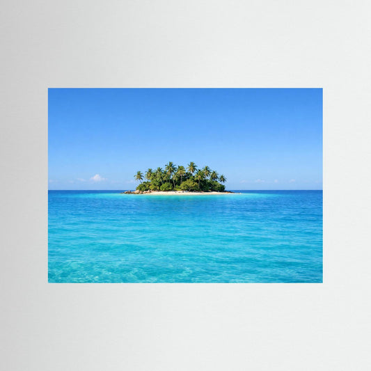 Panorama-Poster mit tropischer Insel und Palmen im türkisblauen Meer