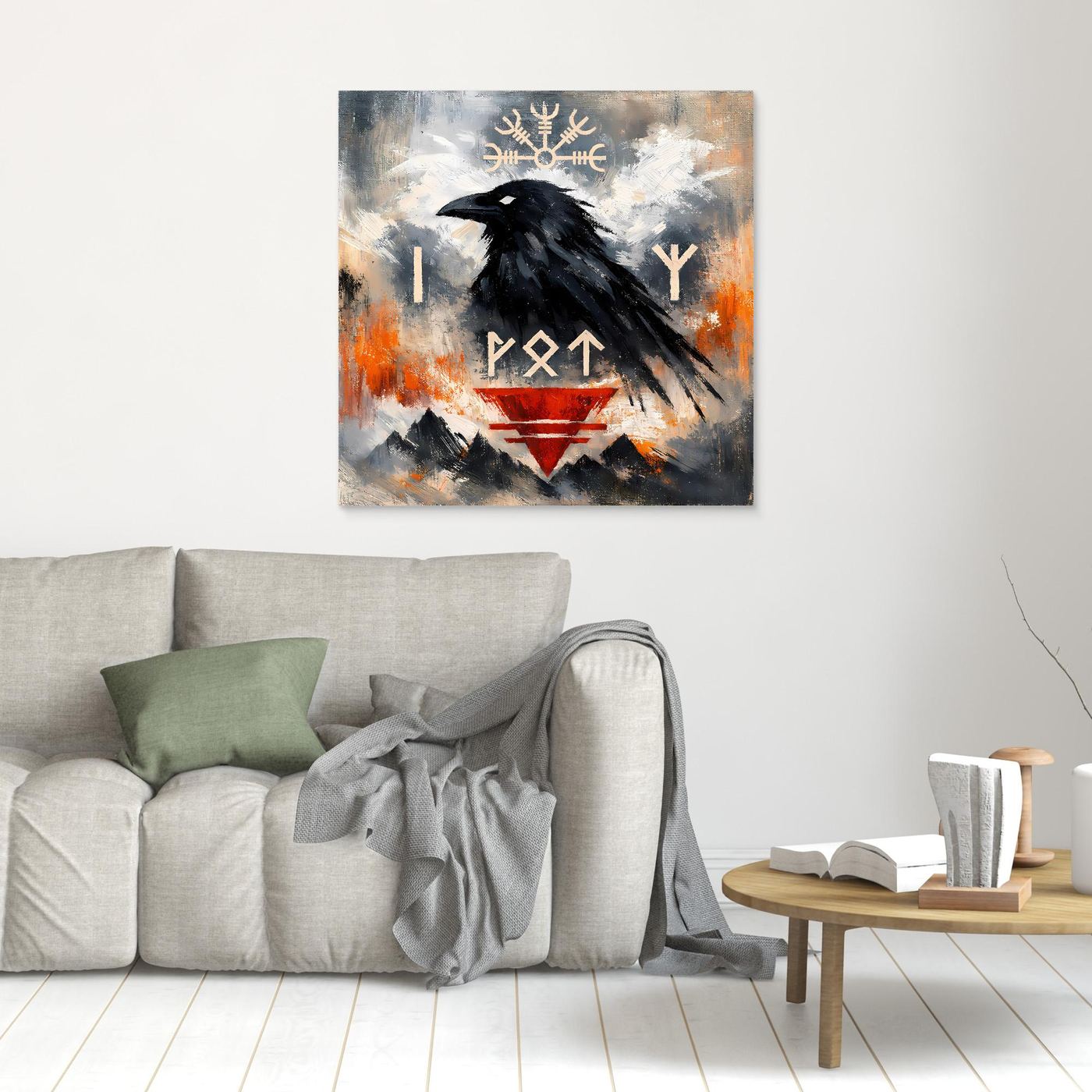 Leinwand Odin's Rabe | Wikinger Runen & Vegvísir Nordisches Wandbild