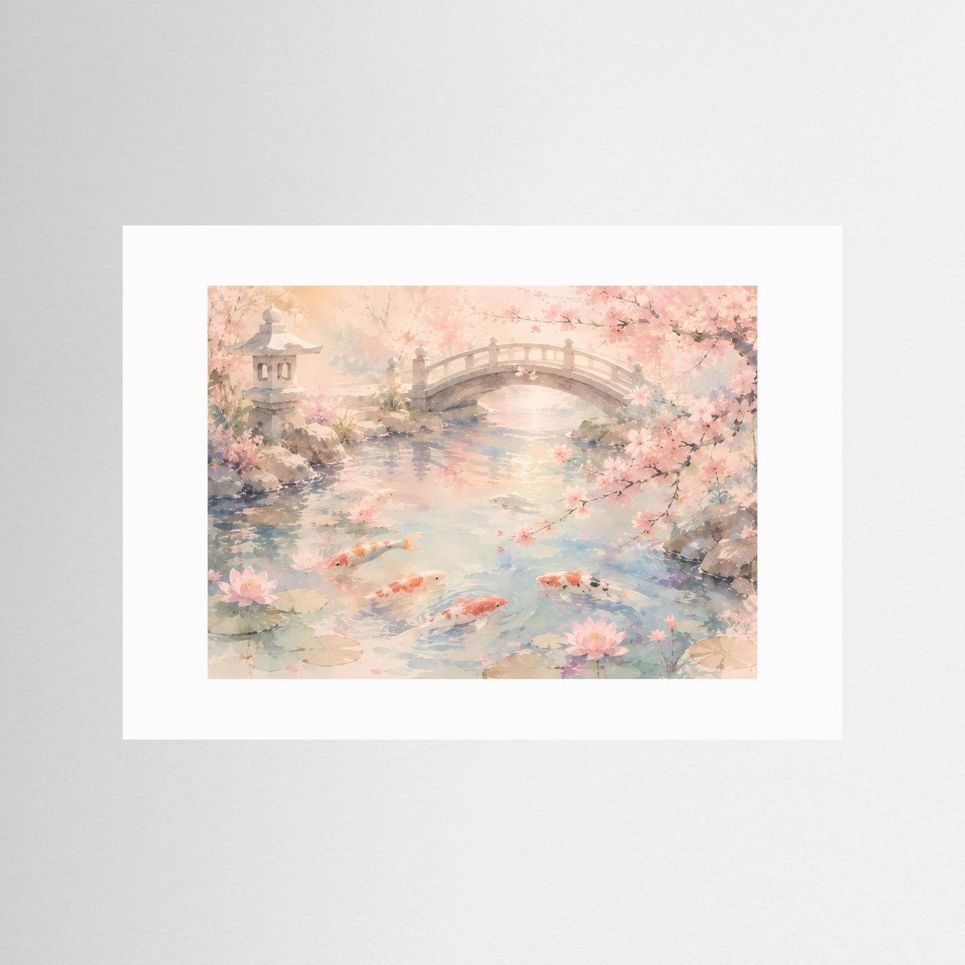 Japanischer Koi-Teich mit Kirschblüten | Zen Garten in Pastell Rosa