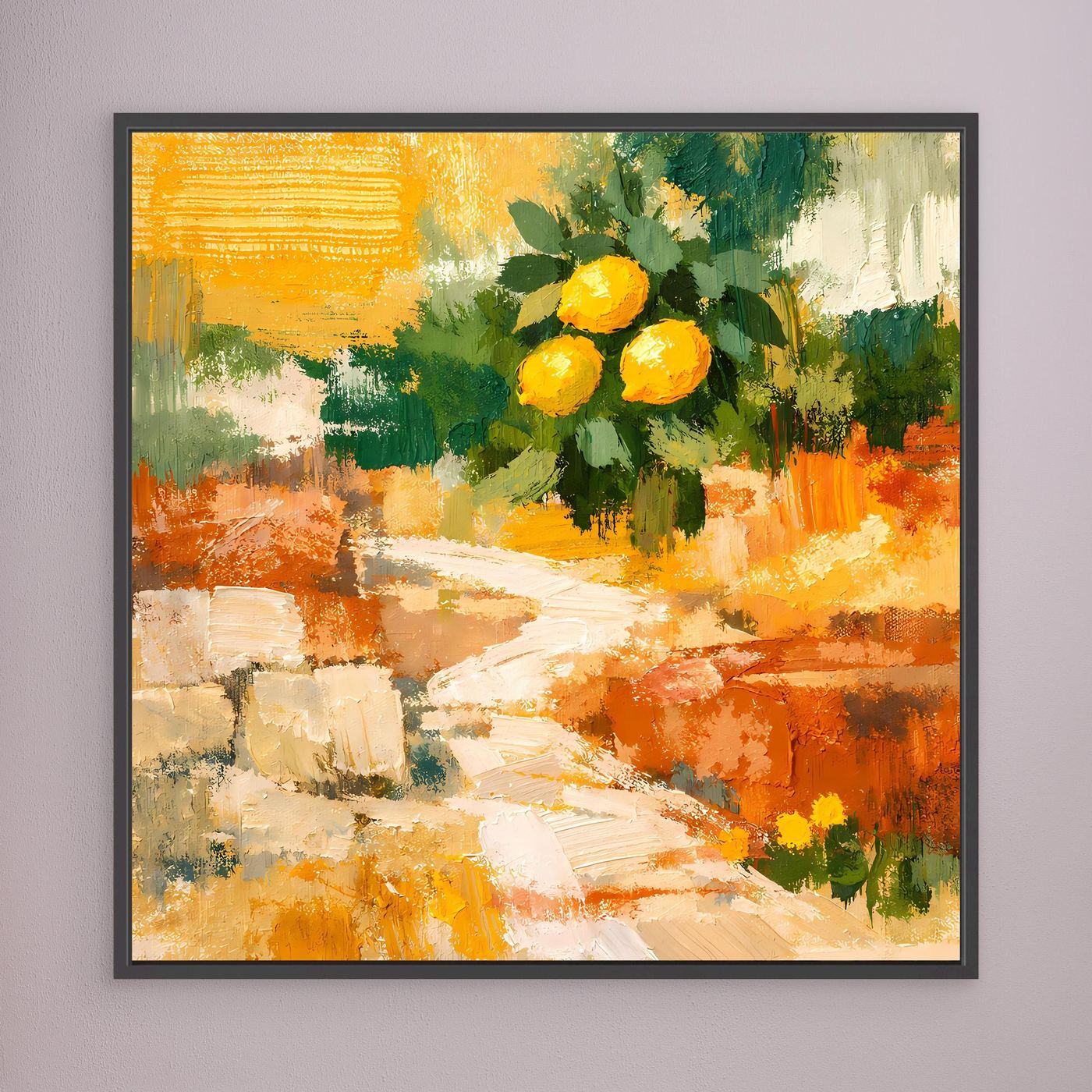 Leinwand Mediterraner Zitronenzweig im Sonnenlicht | Abstraktes Stillleben Wandbild