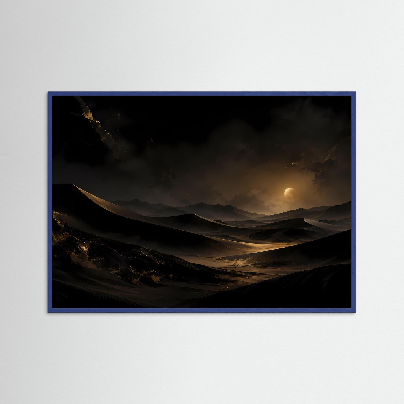 Wüste bei Nacht Poster | Gold Schwarz Dünen Landschaft | Mystische Mondnacht Wandbild | Elegante Wüstenkunst | Moderne Wall Art