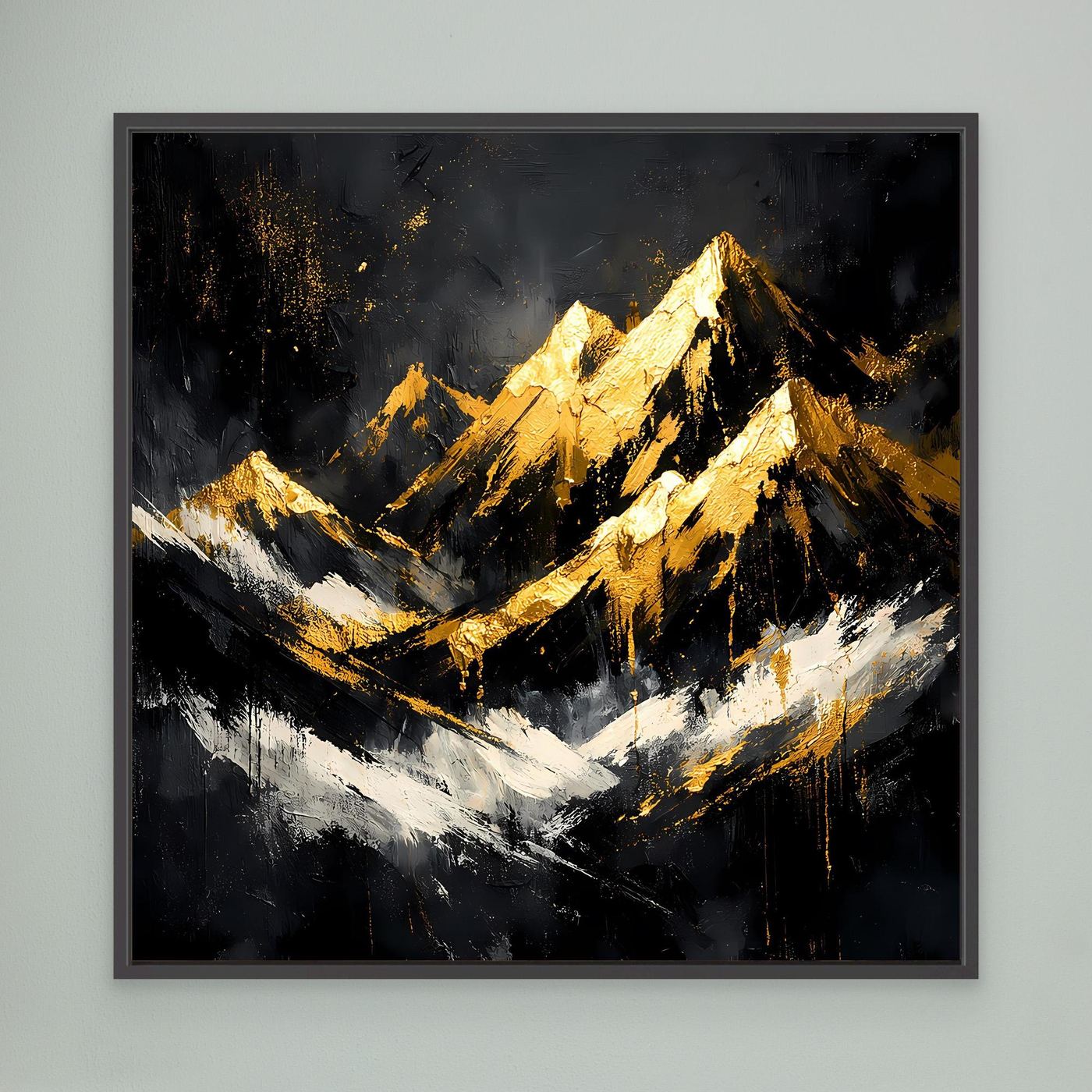 Leinwand Goldene Berggipfel im Abendlicht | Modernes Abstraktes Berg Wandbild