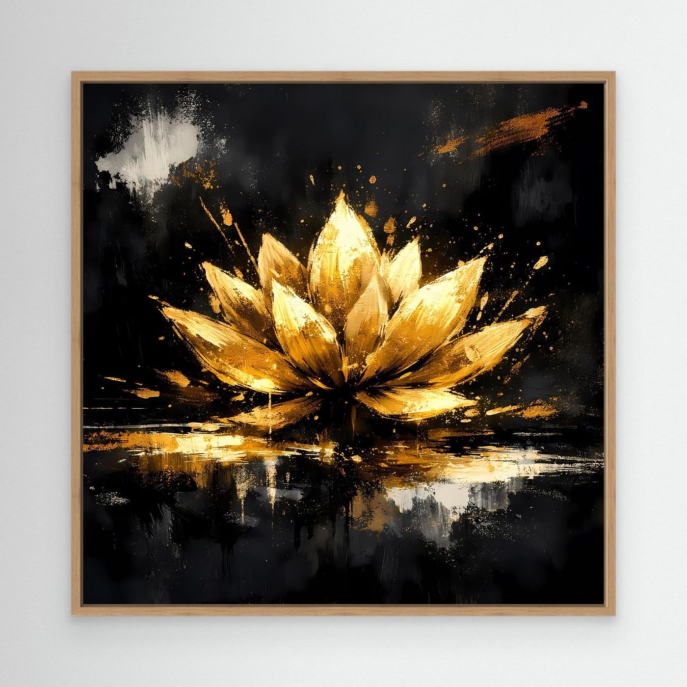 Leinwand Goldene Lotusblüte Abstrakt | Modernes Lotus Wandbild Schwarz Gold