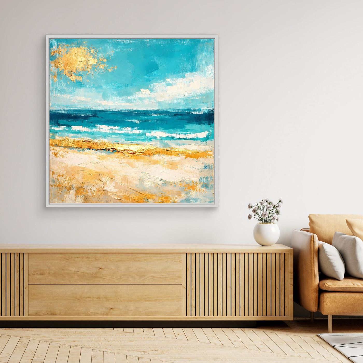 Leinwand Karibischer Traumstrand in Türkis | Abstraktes Meer Wandbild Gold