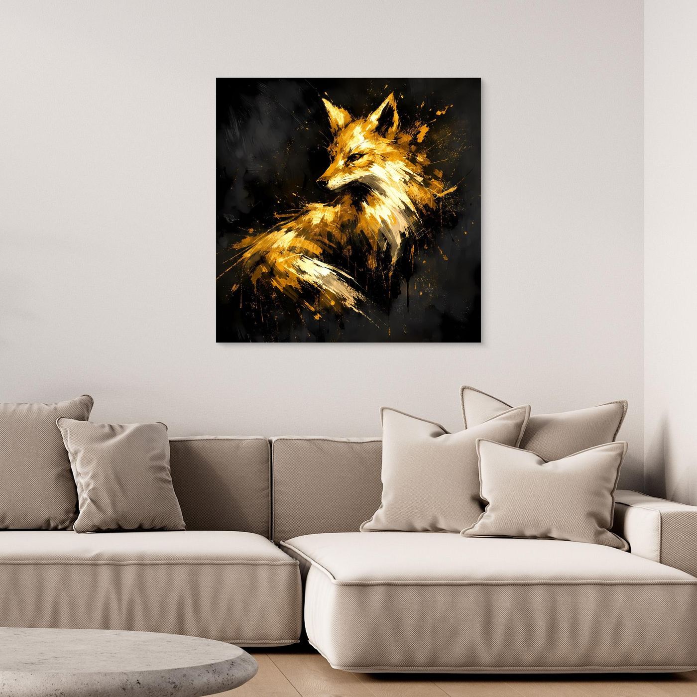 Leinwand Majestätischer Fuchs in Gold und Schwarz | Modernes Abstraktes Wildtier Wandbild