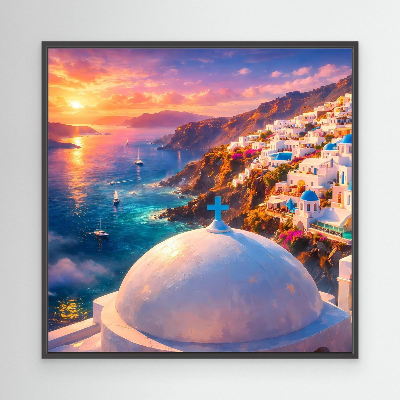 Leinwandbild Traumhaftes Santorini bei Sonnenuntergang | Maritimes Urlaubsflair