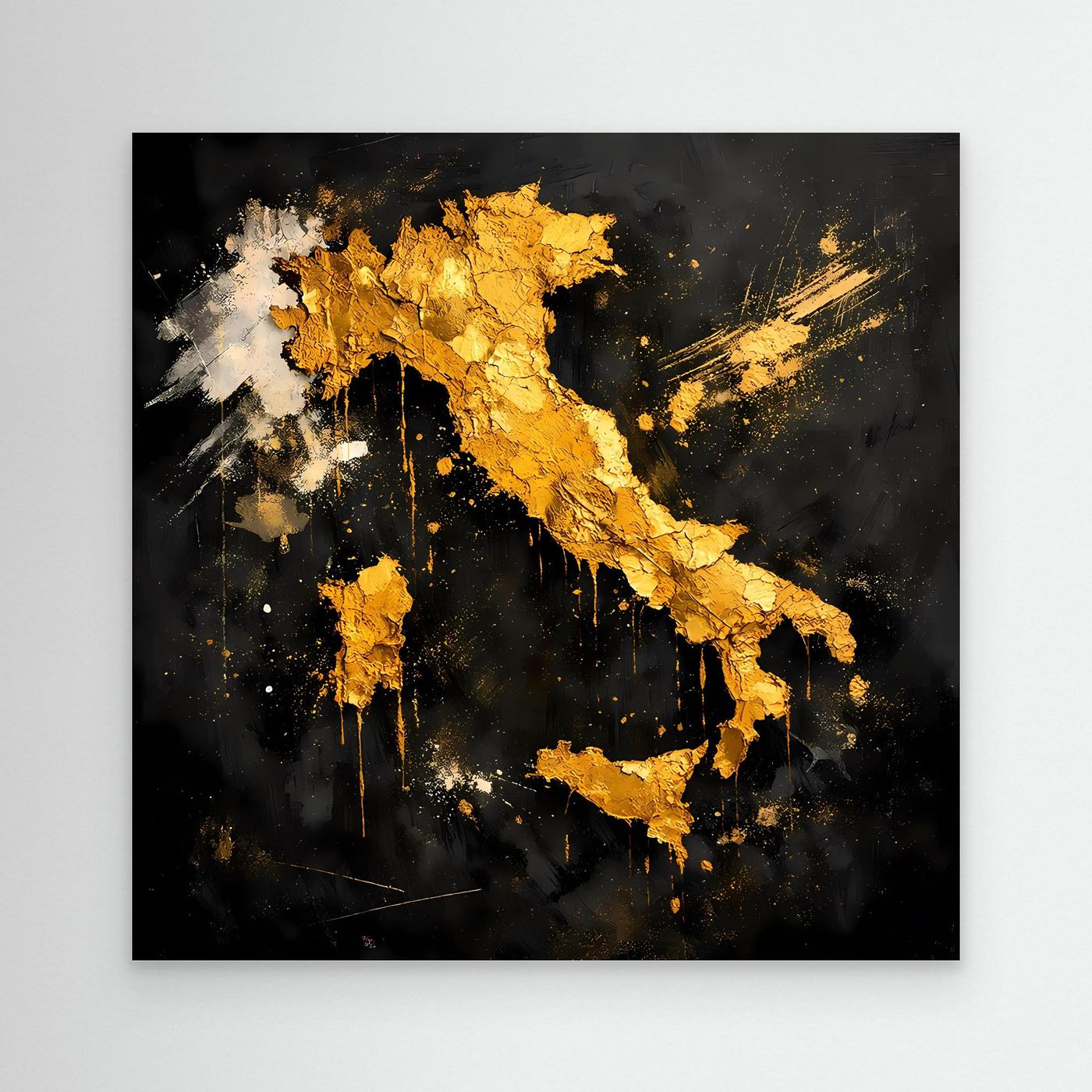 Leinwand Elegante Italienkarte in Gold & Schwarz | Modernes Abstraktes Wandbild