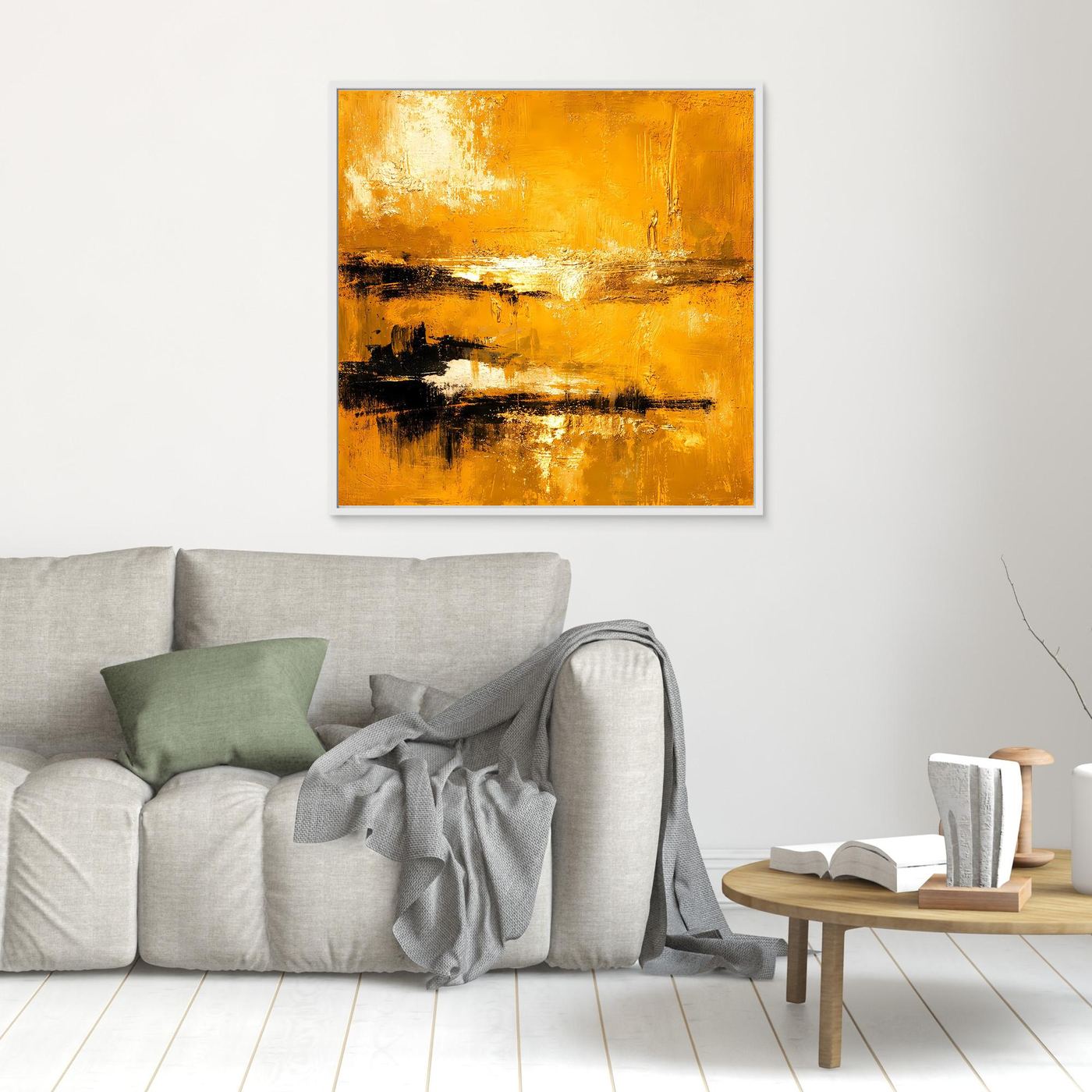 Leinwand Abstrakte Goldlandschaft am See | Modernes Elegantes Horizont Wandbild