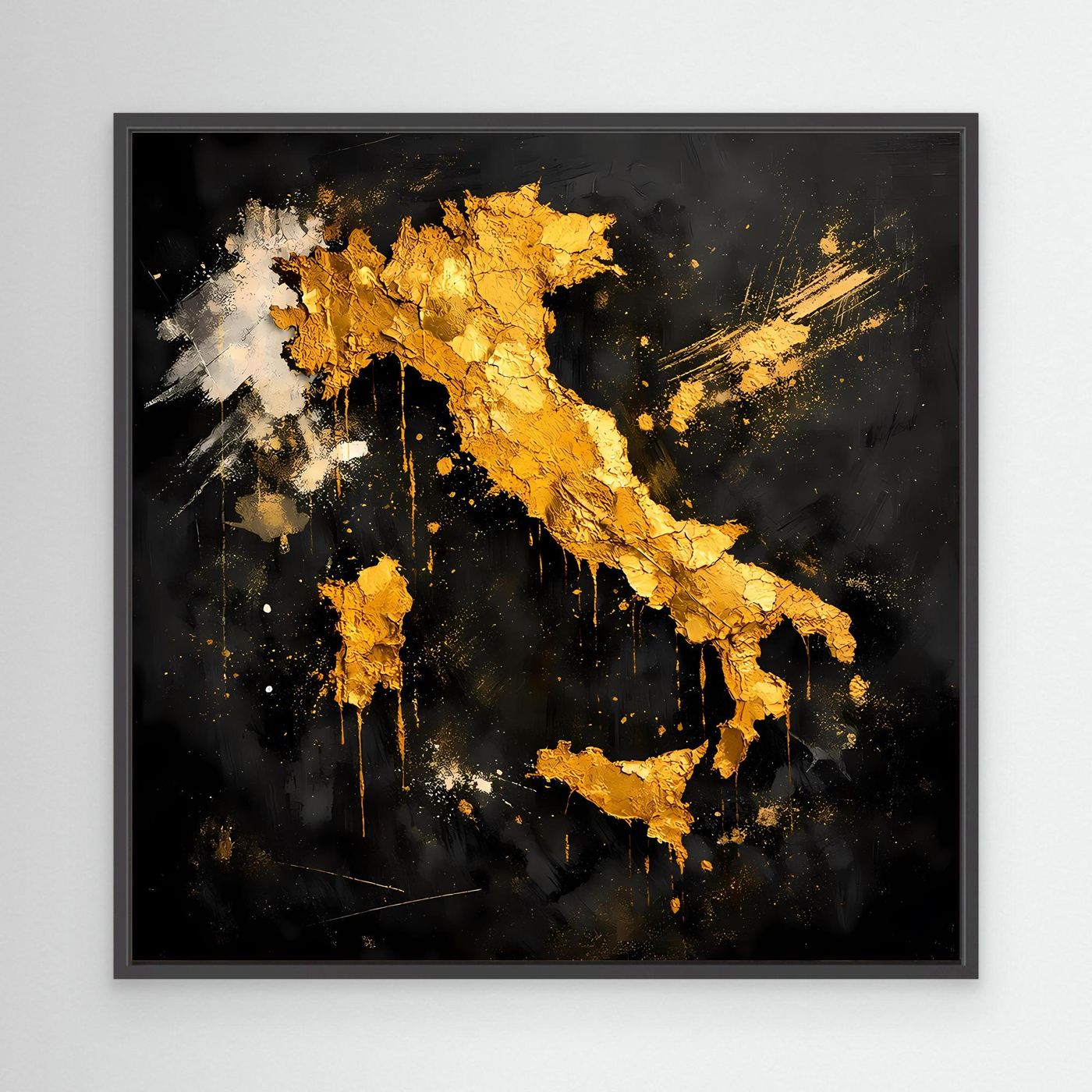 Leinwand Elegante Italienkarte in Gold & Schwarz | Modernes Abstraktes Wandbild