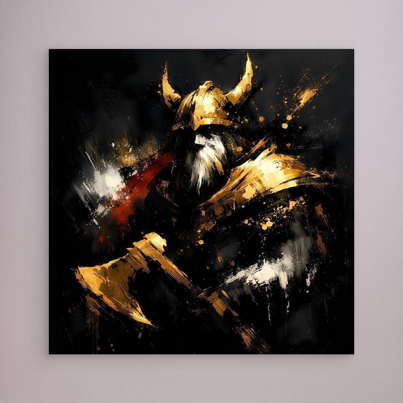 Leinwand Goldener Wikinger Krieger | Abstraktes Nordmann Wandbild Modern