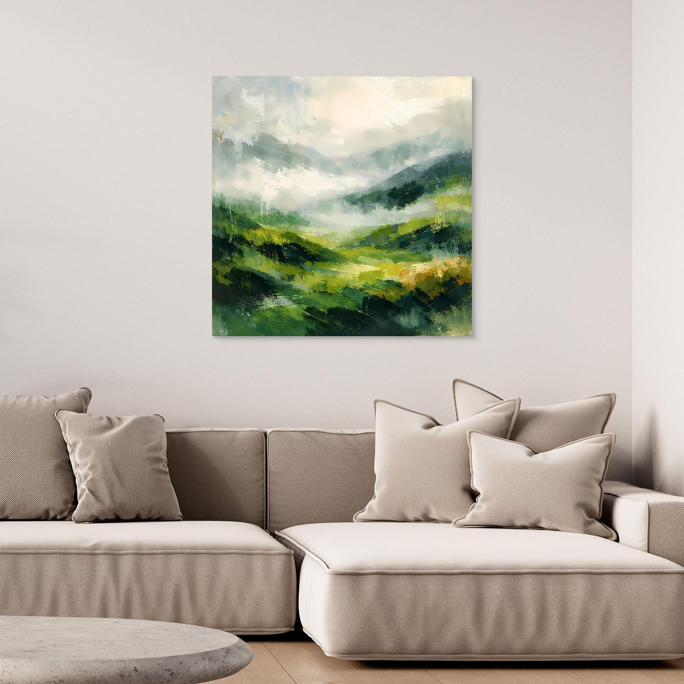 Leinwand Abstraktes Hügellandschaft Gemälde | Modernes Grünes Tal Wandbild Natur