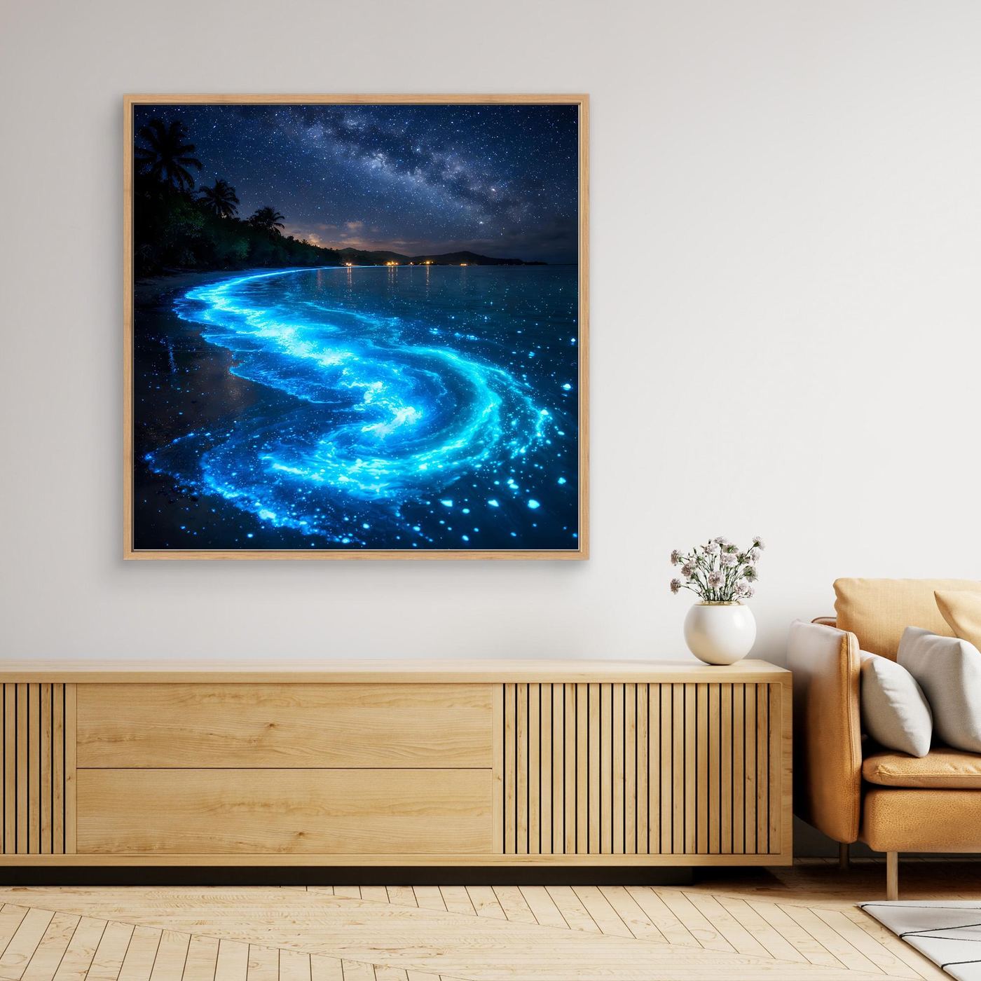 Leinwandbild leuchtende Bucht, heller Holzrahmen