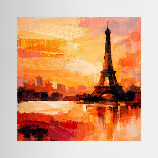 Leinwand Abstraktes Eiffelturm Paris Gemälde | Modernes Romantisches Wandbild Sonnenuntergang