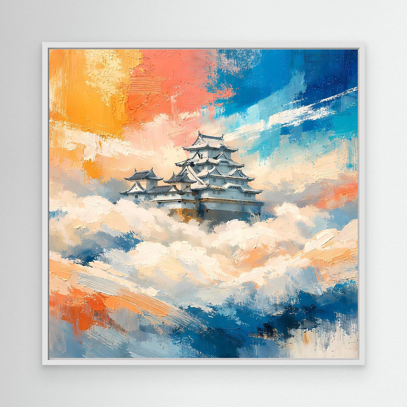 Leinwand Traditionelle Japanische Burg über den Wolken | Fernöstliches Wandbild auf echter Leinwand