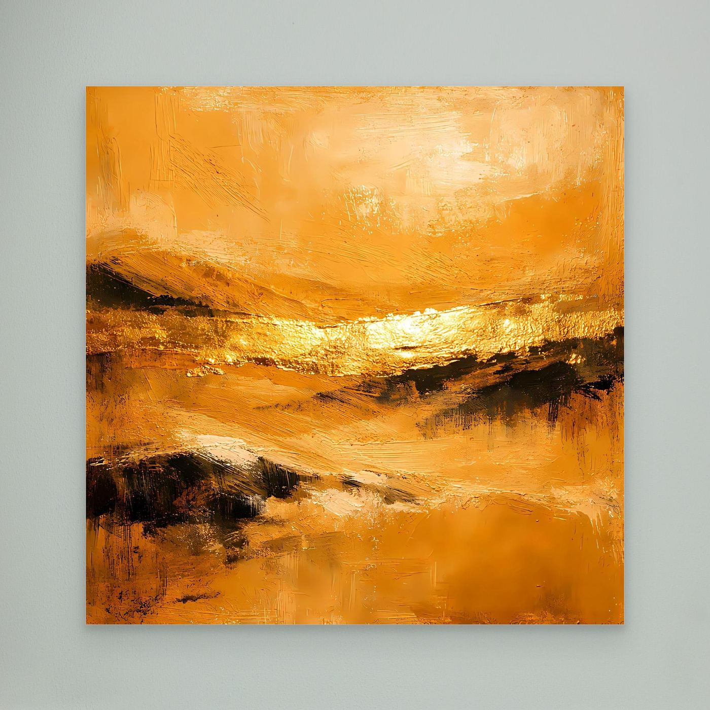 Leinwand Abstrakte Landschaft in Gold und Ocker | Modernes Elegantes Natur Wandbild