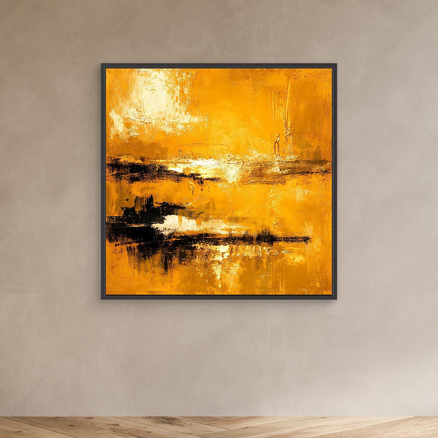 Leinwand Abstrakte Goldlandschaft am See | Modernes Elegantes Horizont Wandbild